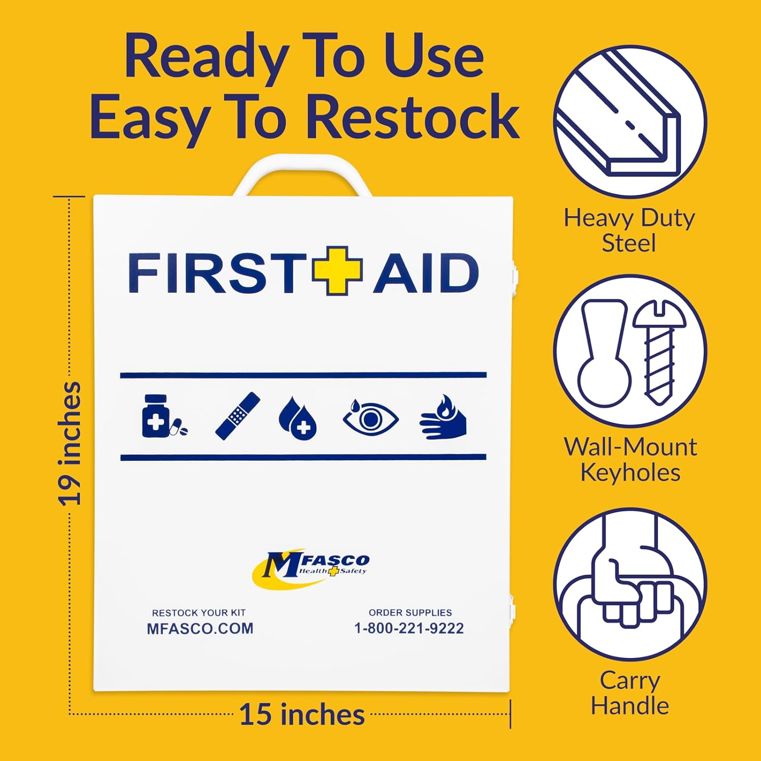 MFASCO OSHA/ANSI 2021 Class B Compliant First Aid Cabinet - Large 3-Shelf Wall Mount Kit for Office, Commercial Businesses - Complete Metal First Aid Box with Supplies - No Medications - Image 3