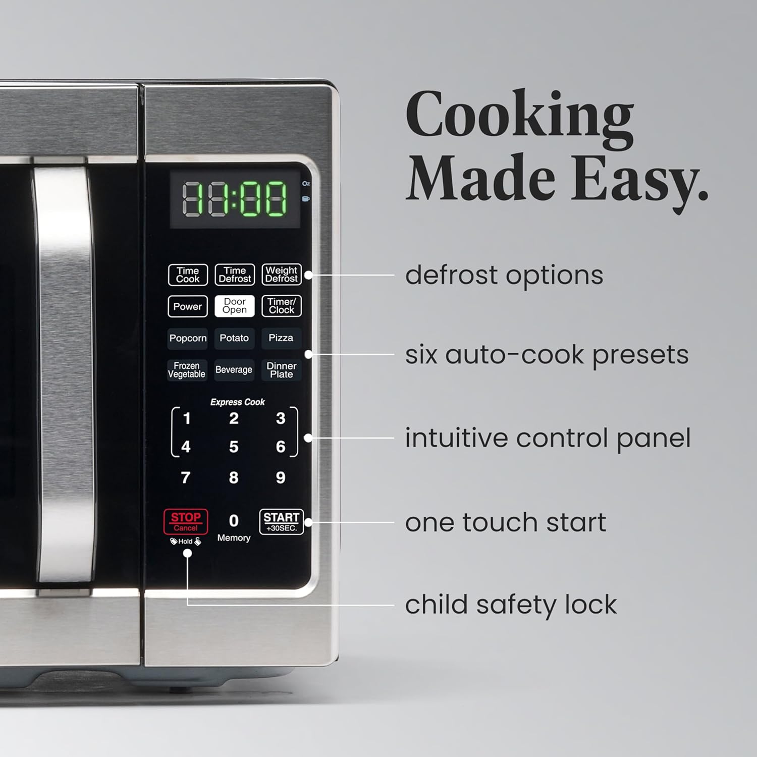 Farberware 0.7 Cu. Ft. Countertop Microwave Oven – 700 Watts Power, Auto Cook Settings, Defrost, Easy Clean and Child Safety Lock - Stainless - Image 3