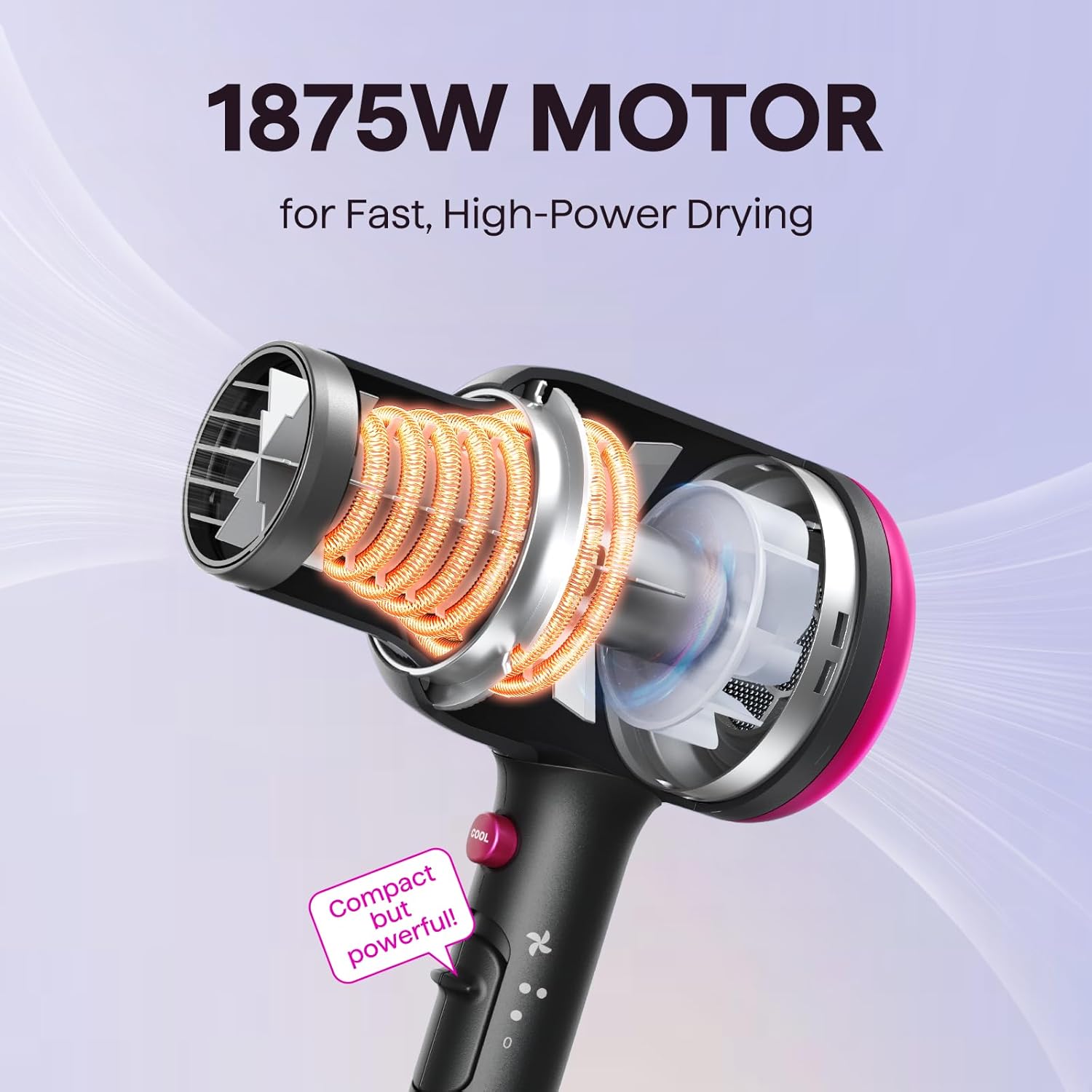 Wavytalk Hair Dryer with Diffuser, Blown Away Ionic Hair Dryer for Curly Hair with Comb, 1875W Fast Drying Blow Dryer with Ceramic Technology, 3 Attachments for All Hair Types, Light and Quiet, Black - Image 4