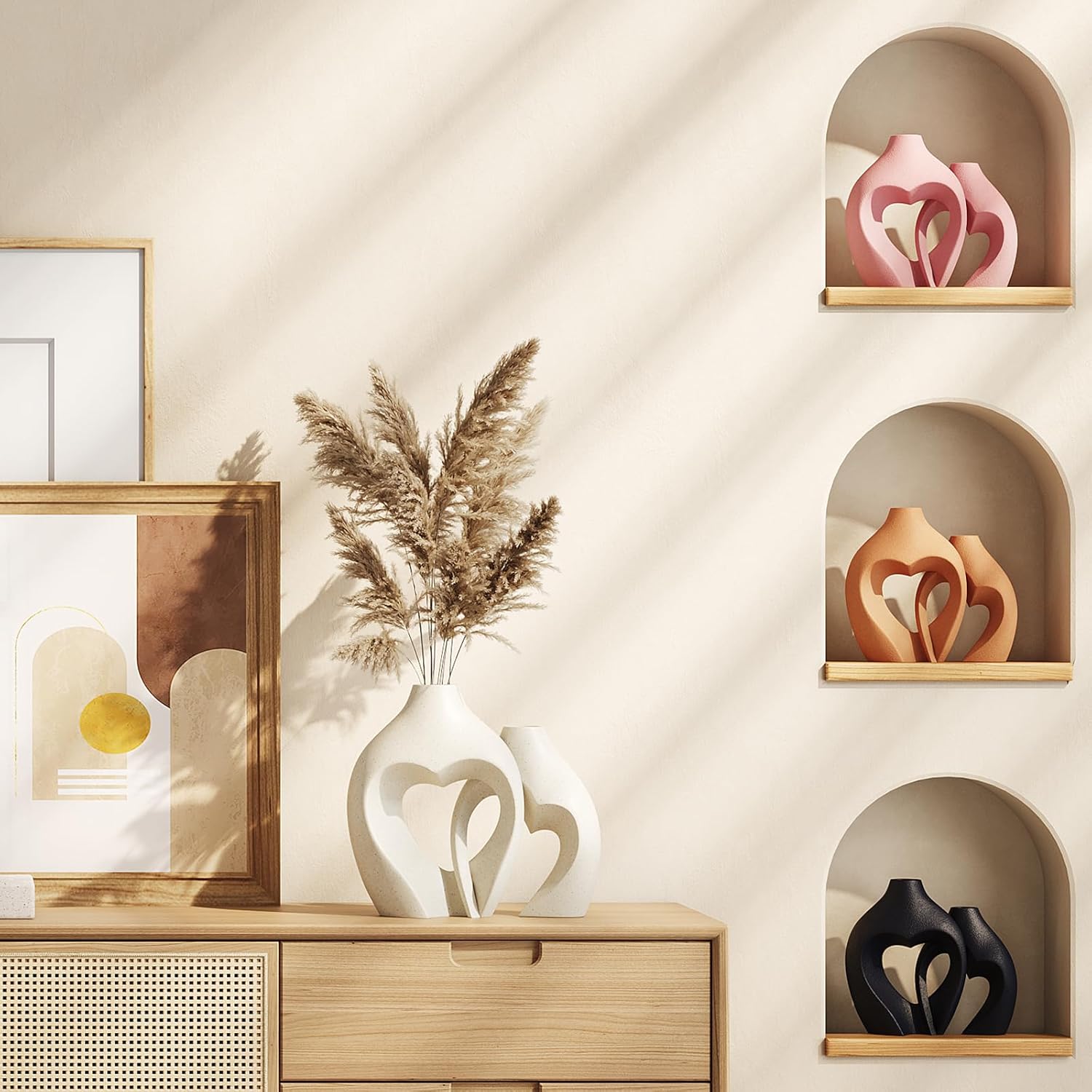 White Vases for Decor, Heart Shaped Ceramic Vase Set of 2, Nordic Heart Shaped Vases, Minimalist Decorative Vase for Table Centerpiece Wedding Dining Living Room Office House Decoration - Image 6