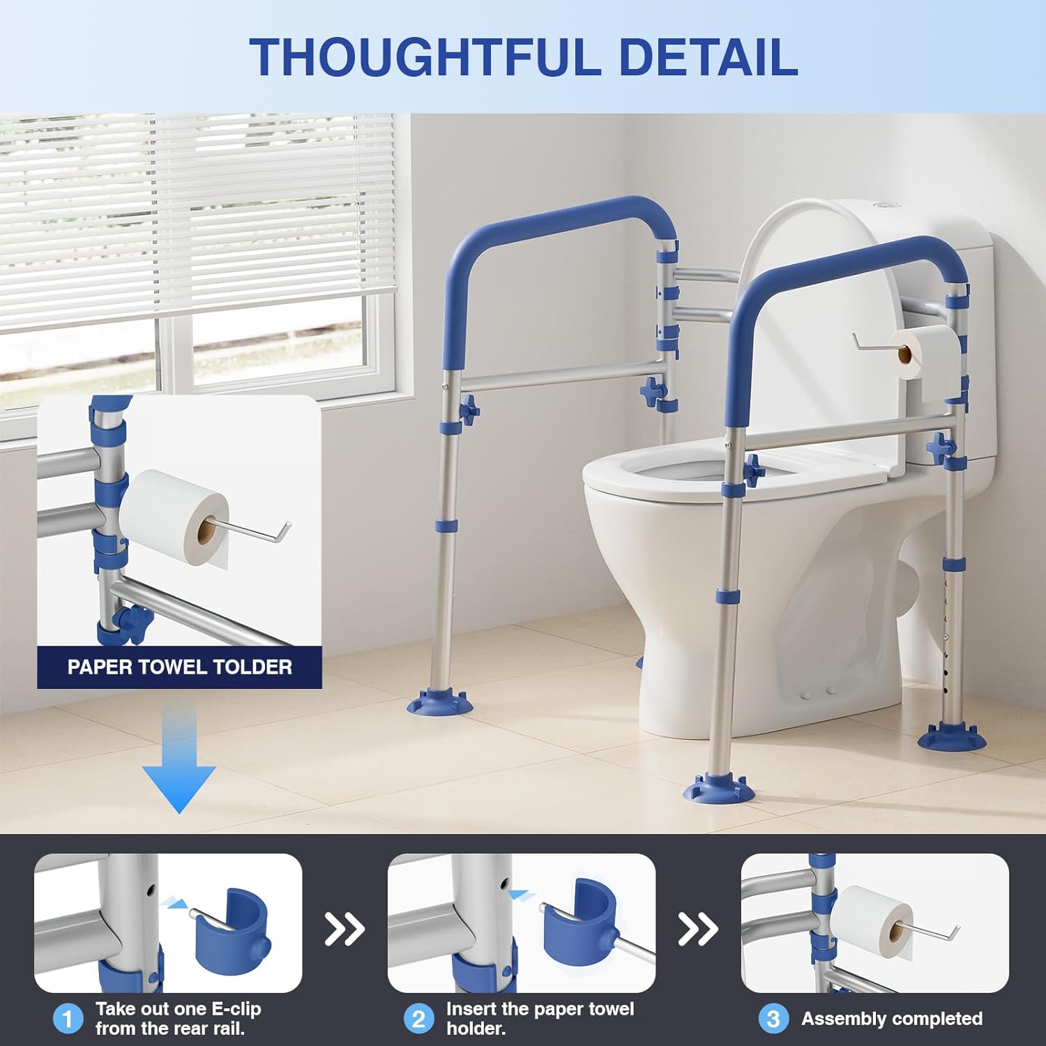 Foldable Toilet Safety Rails for Seniors - Adjustable Toilet Safety Frame & Toilet Handles for Elderly & Disabled, Fits Most Toilets, 350lb Capacity, Blue - Image 6
