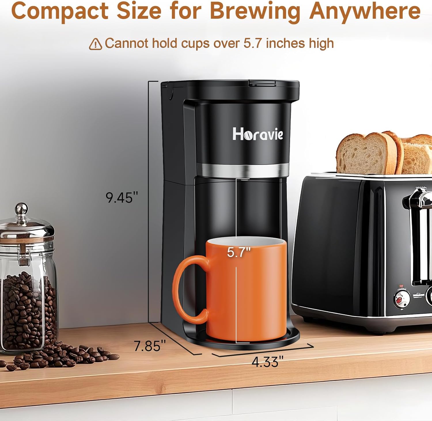 Small Single Serve Coffee Maker, Fast Brew One Cup Coffee Machine for K Cup and Grounds, 6 to 12 oz. Brew Sizes, Capsule Coffee Machine with Descaling Reminder and Viewing Tank, Black - Image 4