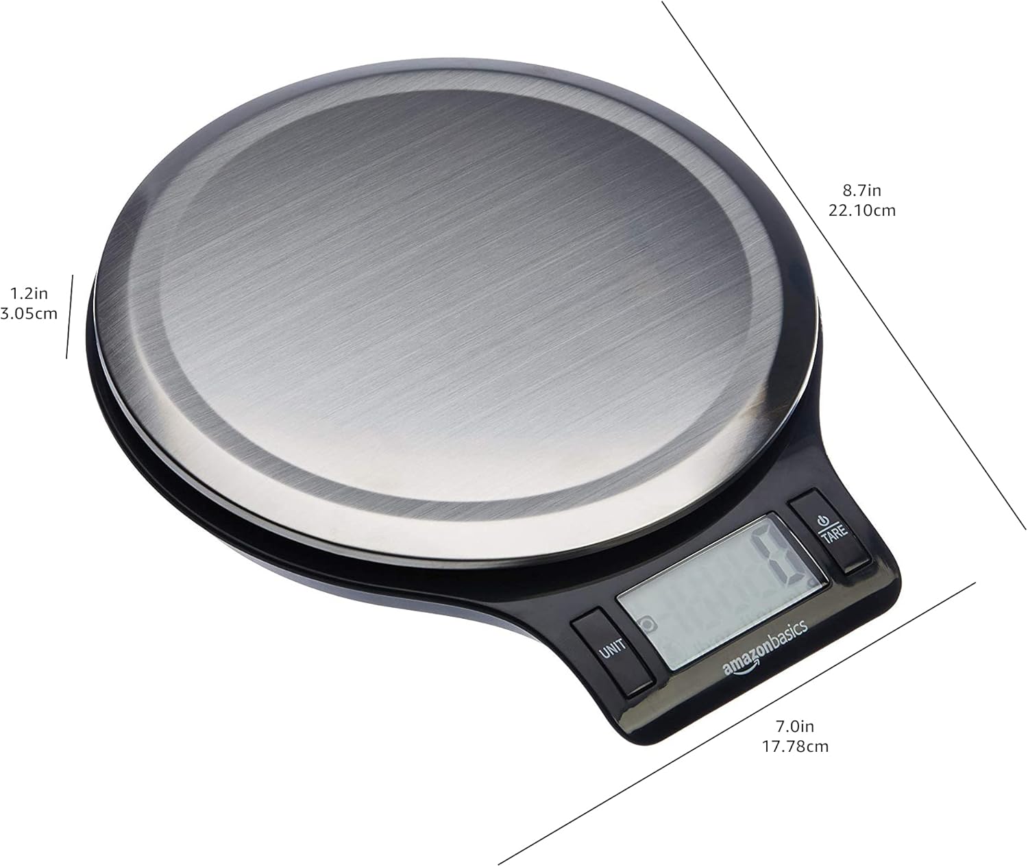 Amazon Basics Digital Kitchen Scale with LCD Display, Batteries Included, Weighs up to 11 pounds, Black and Stainless Steel - Image 6