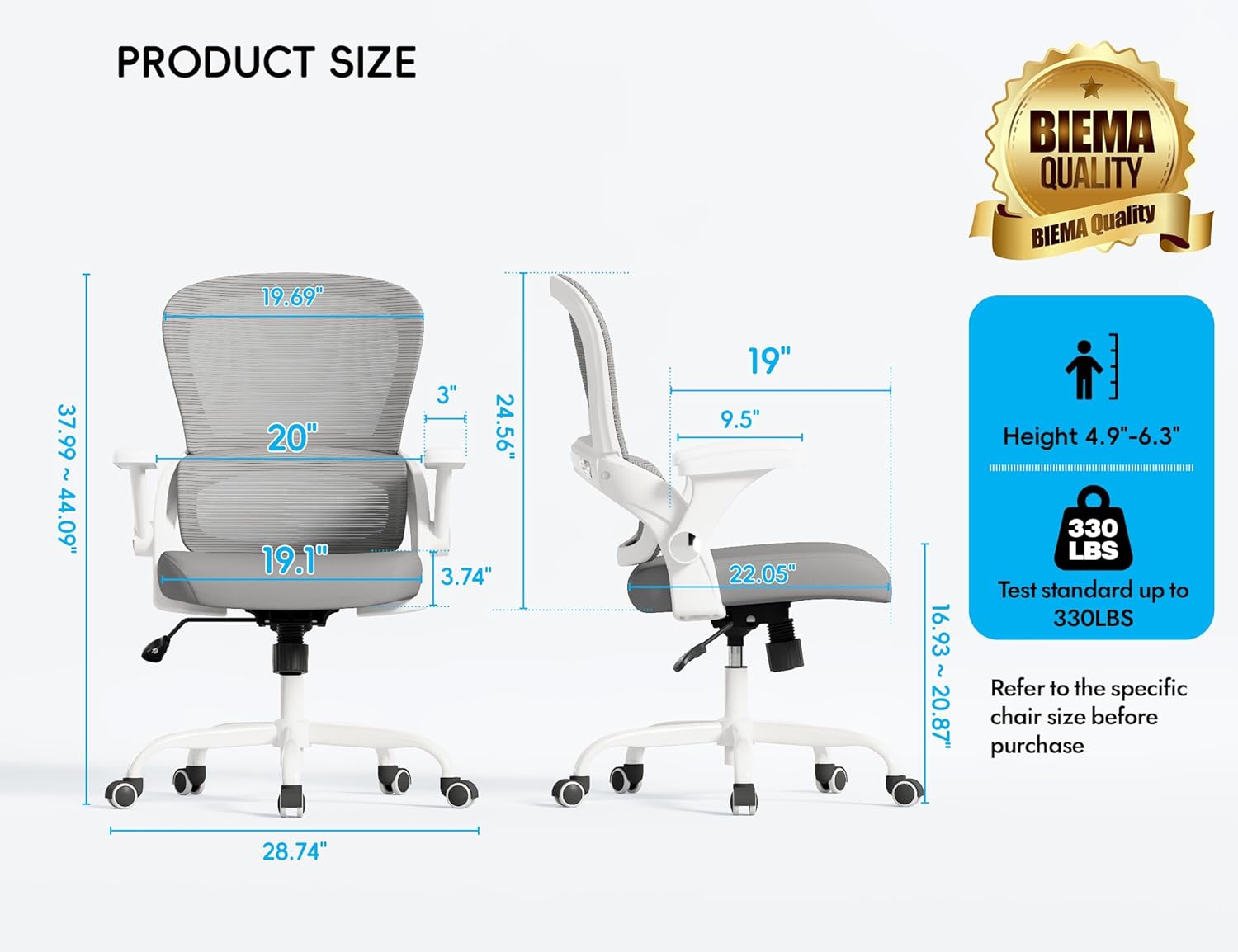 TRALT Ergonomic Office Chair - Comfy Desk Chair with Back Support, Home Office Desk Chairs, Computer Chair, 330lbs Wide Seat Big and Tall Office Chair for Executives (Grey) - Image 2