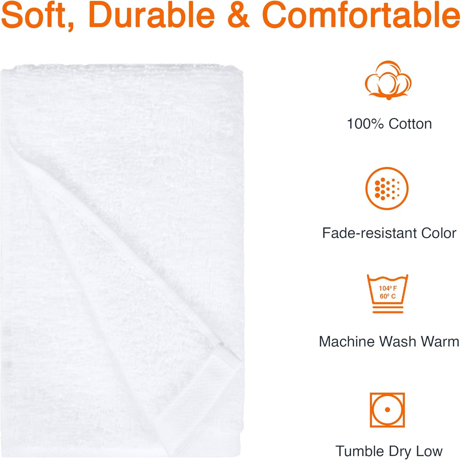 Amazon Basics Soft and Thick Cotton Hand Towels, 16 x 26 in, White, 12-Pack - Image 2