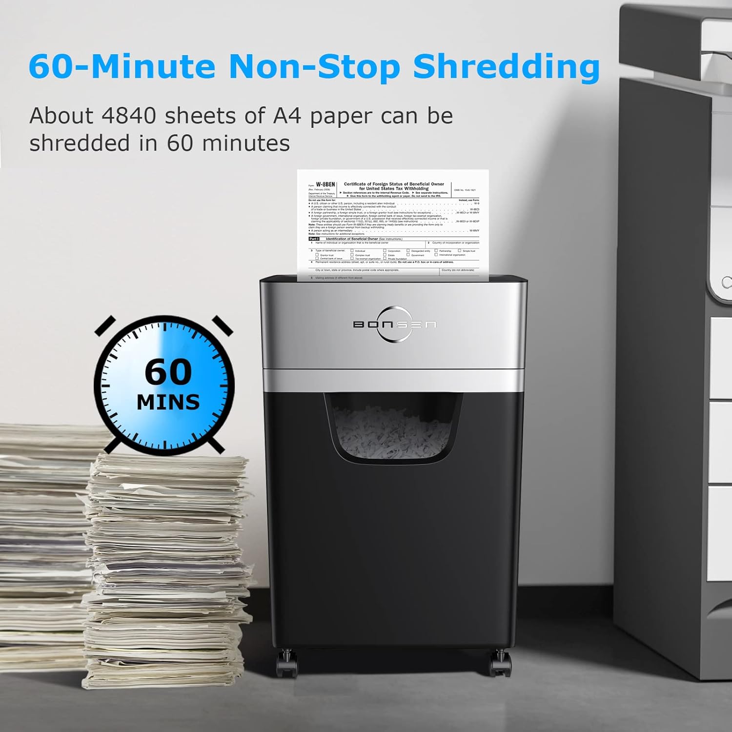 BONSEN 16-Sheet Heavy Duty Paper Shredder for Office, 60-Minute Running Time Cross-Cut CD Shredder with 60dB Low-Noise, 5.3-Gallon Pull Out Bin, Anti-Jam & Quiet Shredder for Home Office (S3102) - Image 2