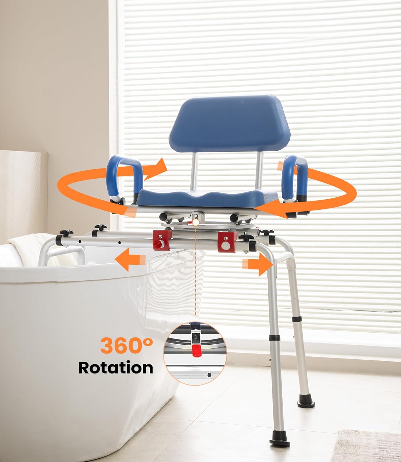 VOCIC Sliding Shower Chair with Swivel Seat, Swivel Tub Transfer Bench, Shower Bench for Elderly, Adjustable Height Bathtub Bench with Armrests & Swivel Padded Seat & Safety Belt, AX19 - Image 7