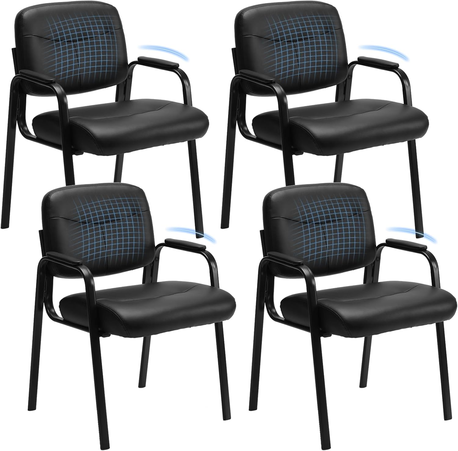 Sweetcrispy Office Reception Guest Waiting Room Chairs Set of 4, Leather Stationary Chair No Wheels with Padded Arms for Elderly Desk Conference Room Lobby, Inky