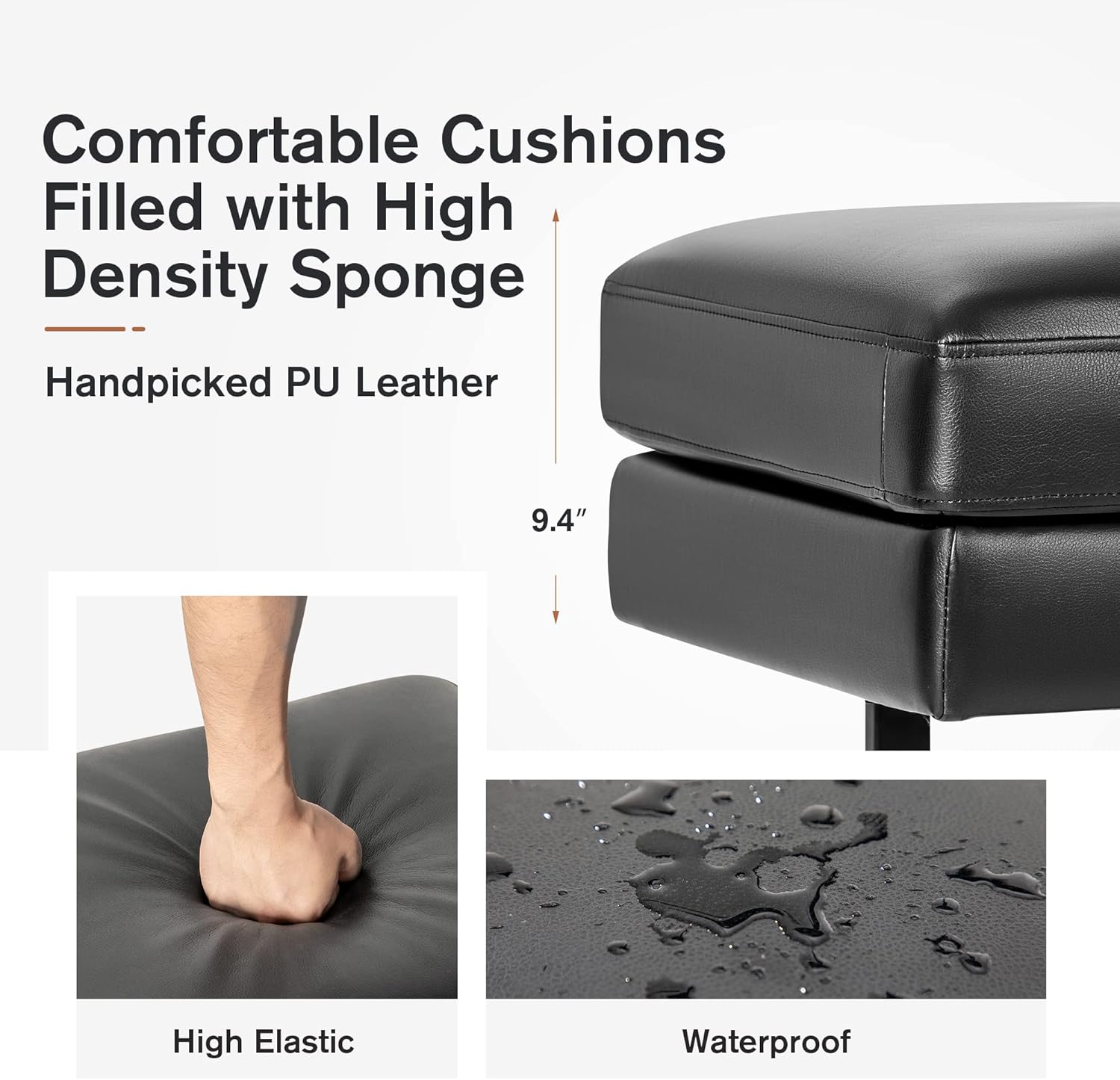 Furmax Waiting Room Chairs Faux Leather Office Guest Chair, 59.6 Inches Conference Room Chairs 3 Seats Upholstered Reception Bench, Lobby Furniture for Salon and Shop, Black - Image 4