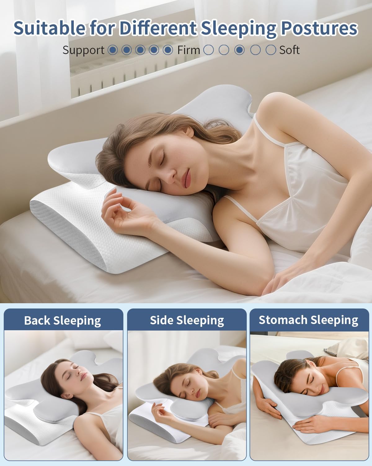 Cervical Neck Pillow for Pain Relief -Ergonomic Side Sleeper Pillow for Sleeping, Contour Memory Foam Pillows for Neck Support, Cooling Orthopedic Bed Rest Pillow for Back and Stomach Sleepers - Image 6