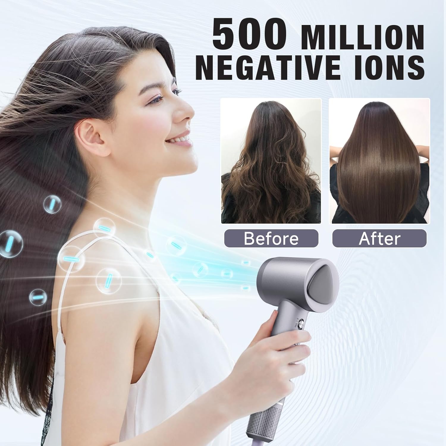 Hair Dryer, 160000 RPM Portable Professional Ionic Hair Dryer with 500 Million Negative Ions, Fast-Drying, Low Noise with Diffuser & Nozzle, Lightweight for Home and Travel - Image 2