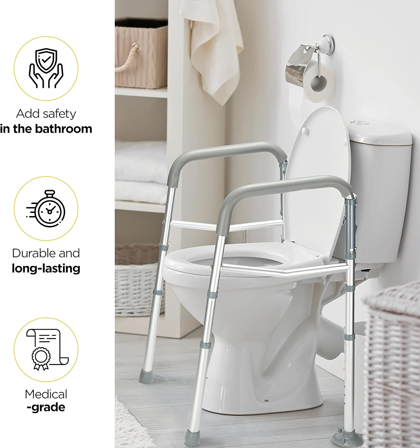 Medical king Toilet Safety Rail - Adjustable Detachable Toilet Safety Frame with Handles Heavy-Duty Toilet Safety Rails Stand Alone - Toilet Safety Rails for Elderly, Handicapped - Fits Most Toilets - Image 7