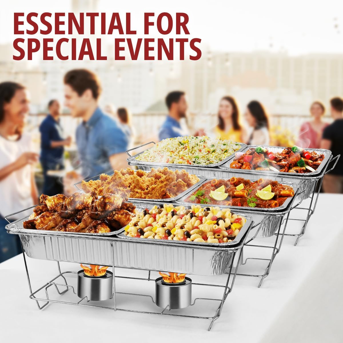 Disposable Chafing Dish Buffet Set, 33 Piece of Chafing Servers with Food Warmers, Covers, Half-Size Food Pans, Water Trays, Serving Utensils, Foil Lids and 4Hr Fuel Cans for Parties, Catering - Image 6