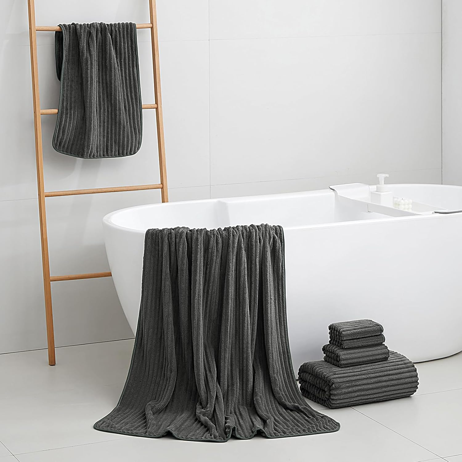 Extra Large Bath Towel Set of 6 (40"x80"),Oversized Bath Sheet Super Soft Highly Absorbent Microfibers Quick Dry Luxury Shower Towel for Bathroom Spa Gym Hotel Yoga (Charcoal Gray, 6Piece) - Image 2