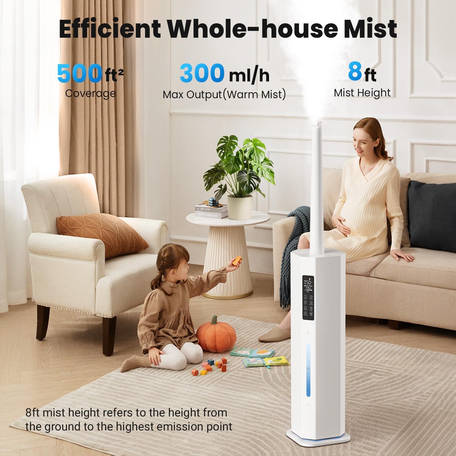 Humidifiers for Bedroom - GloryAir 2.38Gal/9L Top Fill Cool Mist Humidifier for Large Room 500ft² 120H Last with Auto Mode 7-Color Light Humidistat Aroma Box Quiet Humidifiers for Plants Baby & Adults - Image 2