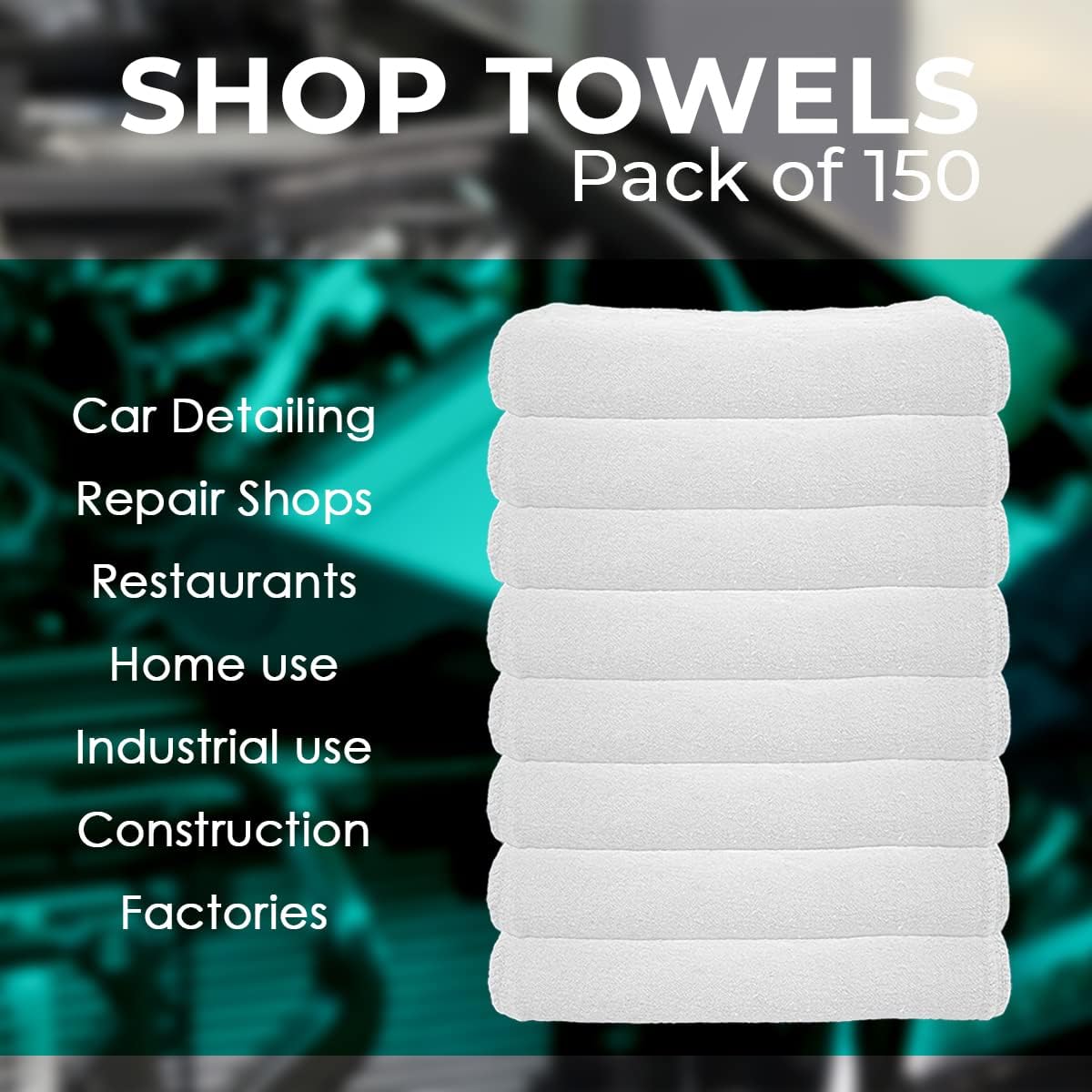 Avalon Towels Cotton Shop Rags – (Pack of 150) Size 12x14 Inches Cleaning Rags – Absorbent Shop Towels and Multipurpose Cleaning Towels for Automobiles, Industries, Garage and Homes (White) - Image 7
