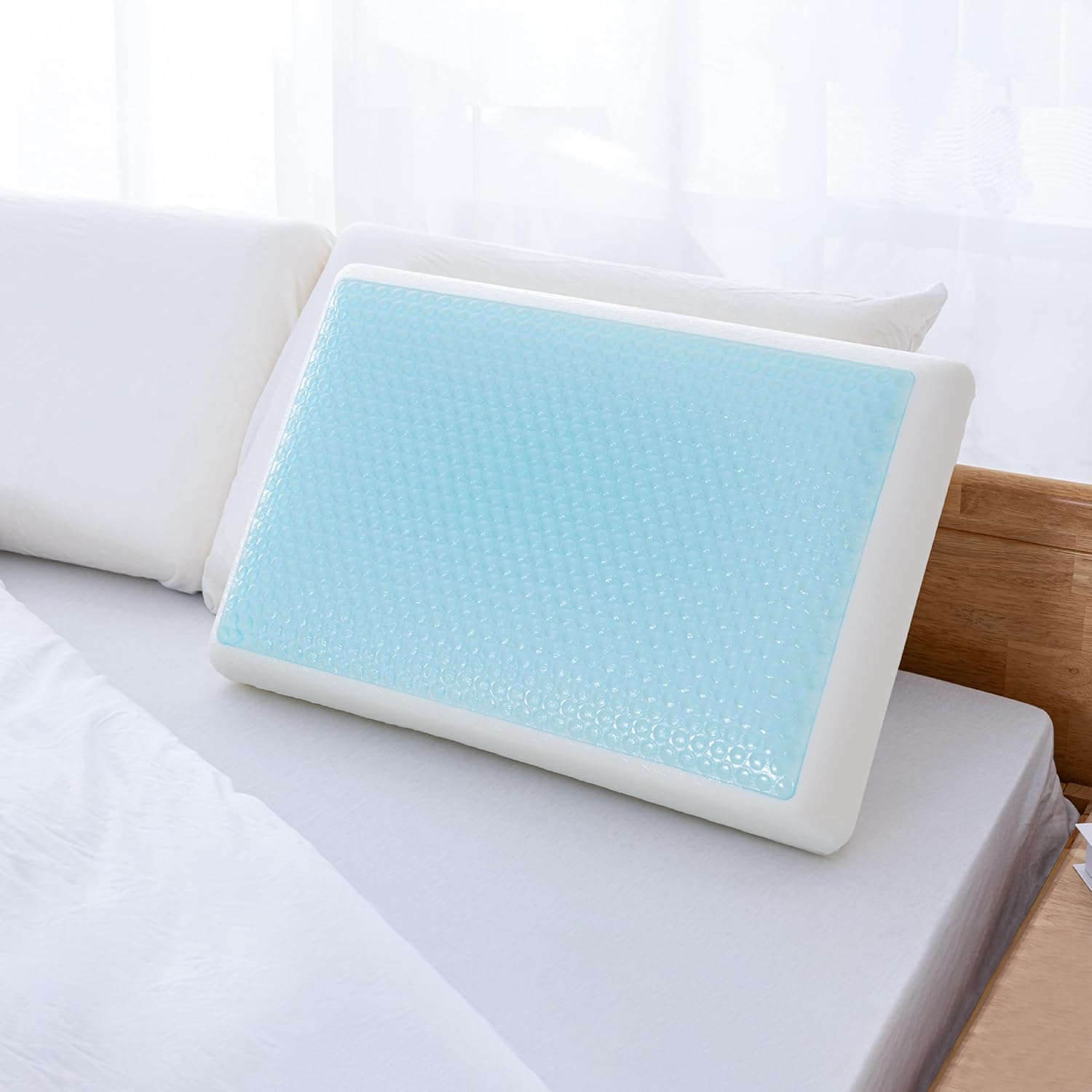 EGOHOME Cooling Gel Memory Foam Pillow - Reversible Cooling Cover, Neck Support for Side, Back and Stomach Sleepers, Removable & Machine Washable, All-Season Comfort, Standard Size, Blue - Image 9