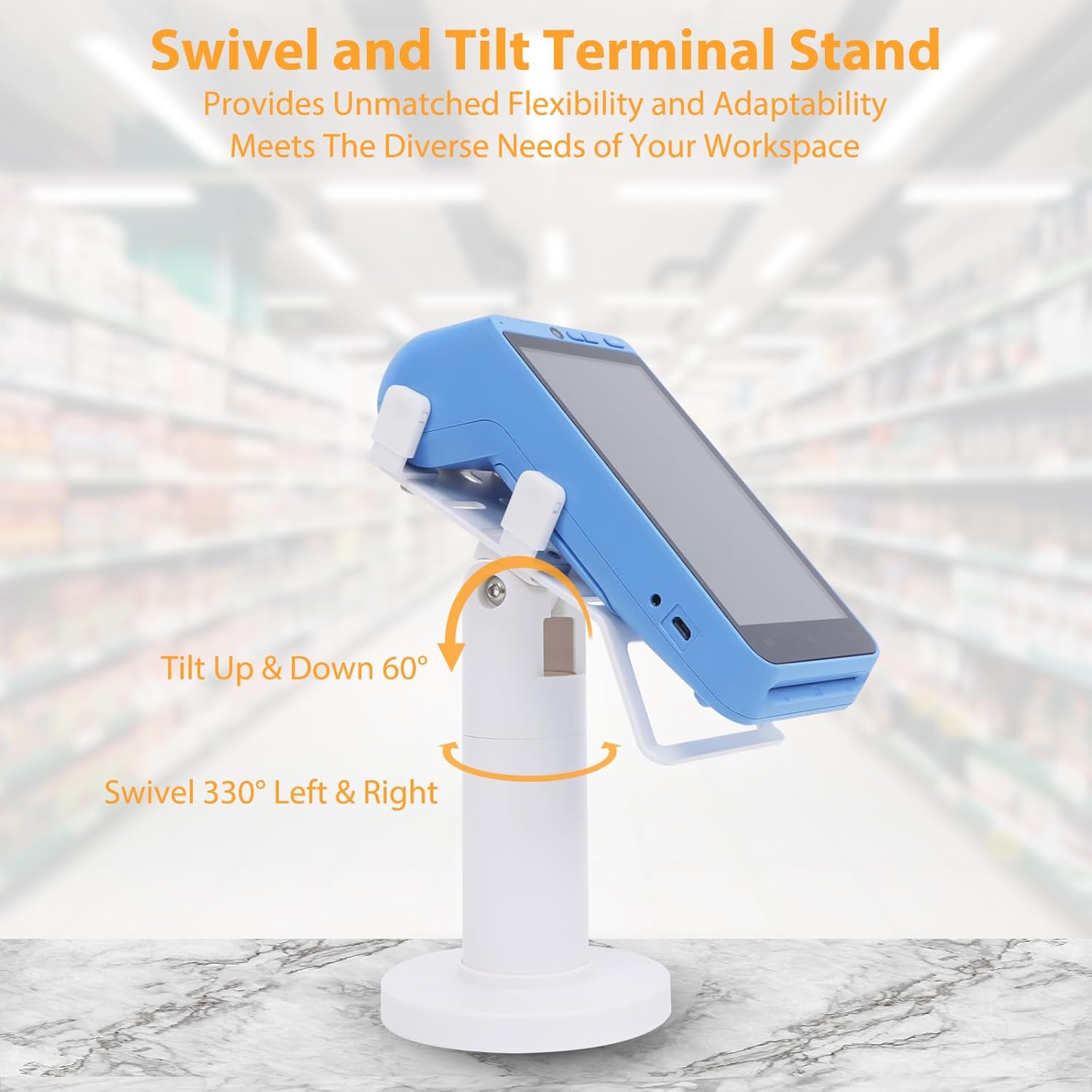 Universal Square POS Machine Terminal Stand, Adjustable Square Credit Card Reader POS Stand, 7" Tall Swivel and Tilt Terminal Holder with Complete Kit, Screw-in and Adhesive, White - Image 3