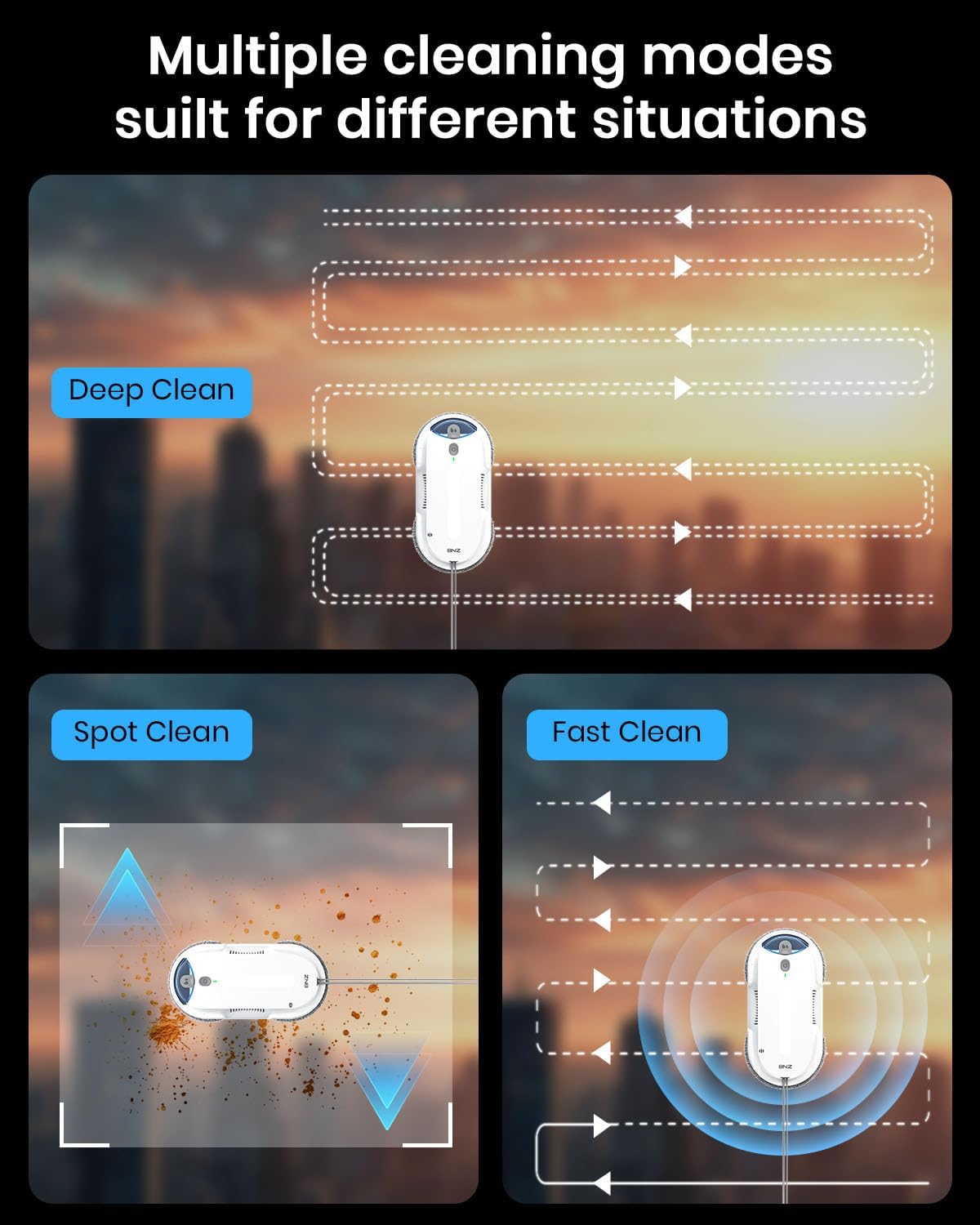 BNZ Smart Window Cleaning Robot, Twin Turbo & Dual Auto-Spray Window Cleaner with Multiple Safety System, AI Path Planning, Frameless Edge Detection, K1 (White) - Image 6