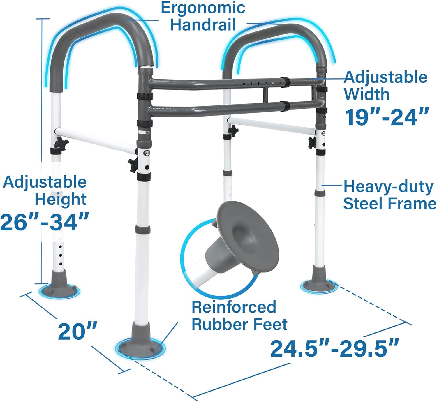 Vaunn Medical Deluxe Adjustable and Foldable Toilet Safety Frame, Bathroom Handrail Assist Grab Bar Handle (Gray, Adjustable Width and Height) - Image 2
