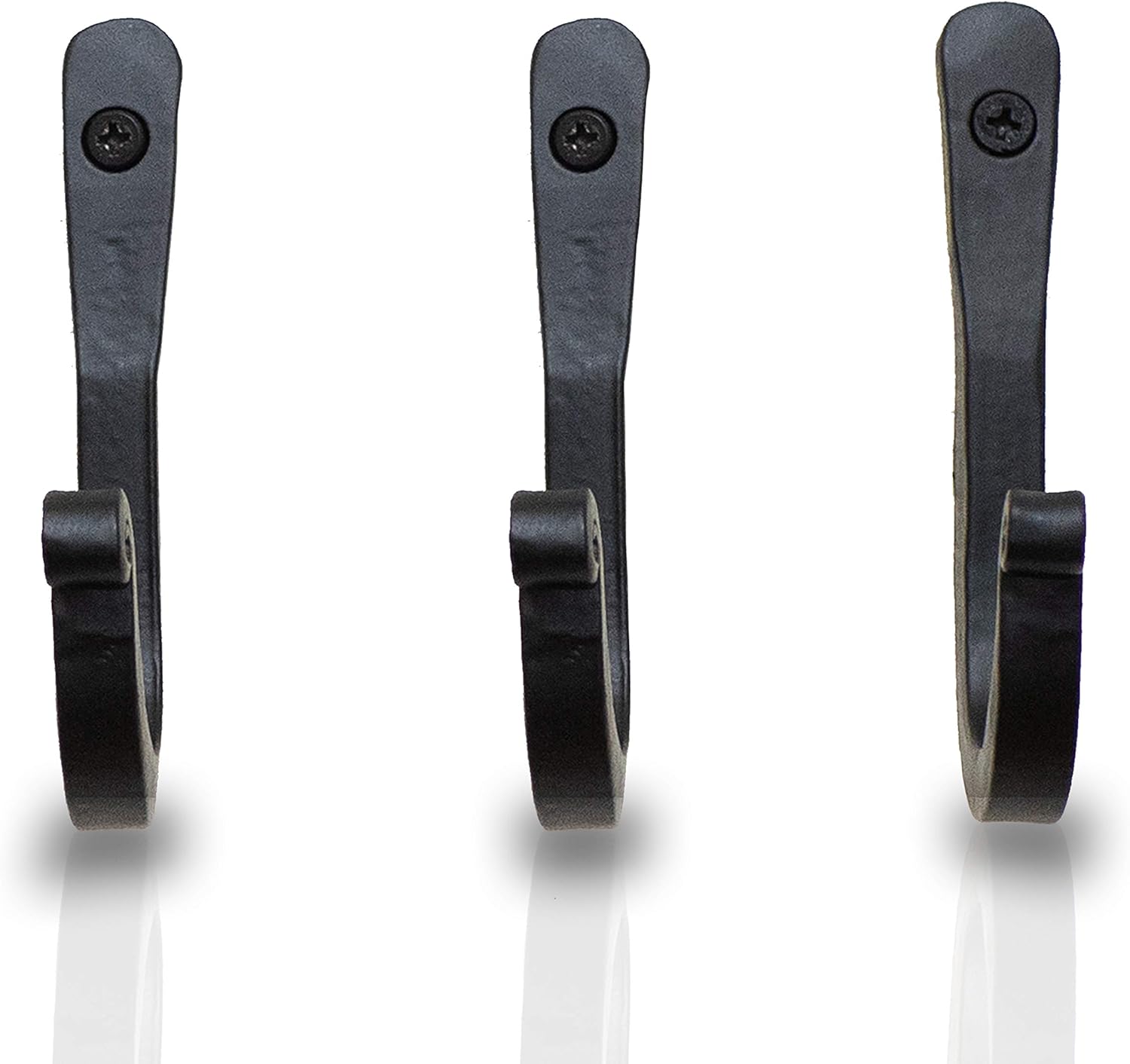 Decorative Wrought Iron Hooks for Wall - Heavy Duty Black Hooks for Hanging Coats, Bags, Hats and Towels, Rusic Wall Hangers - 3.75 x 0.5 x 2 Inch (Black, 3 Units)