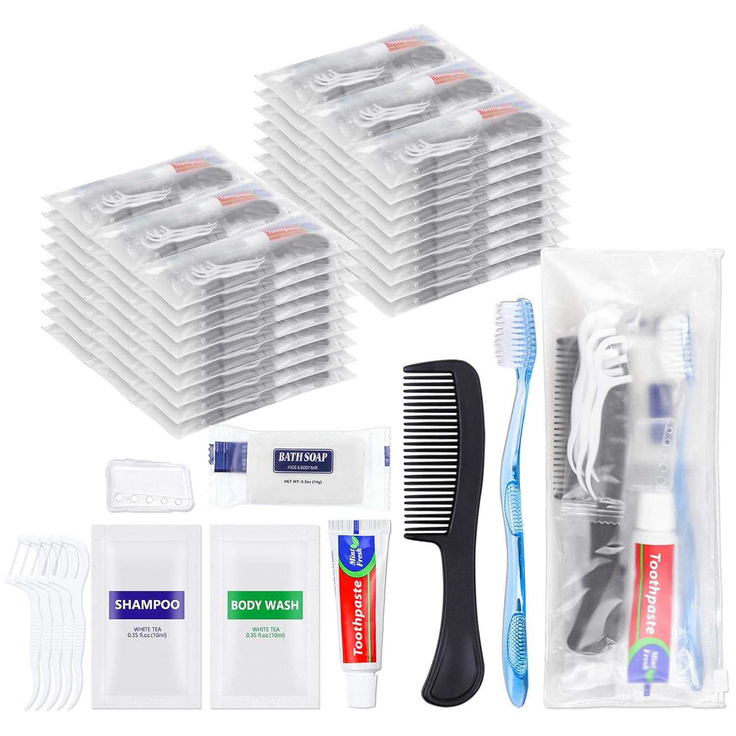 25 Sets Personal Hygiene Kit Basic Toiletry Kits Homeless Supplies Bulk for Travel,Charity,Business Include 25 Toothbrush,25 Toothpaste,25 Comb,25 Bath Soap, 25 Shampoo,25 Body Wash, 125 Floss Picks - Image 7