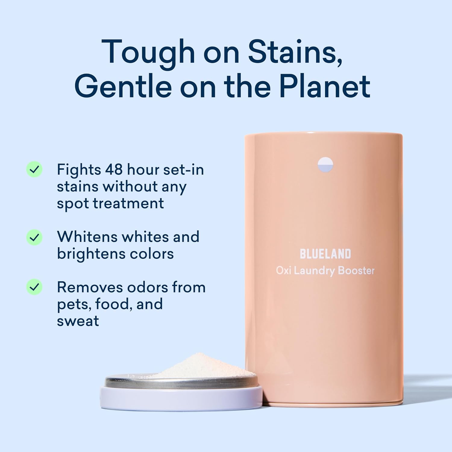 BLUELAND Oxi Laundry Booster Powder with Tin, Starter Set, Clear Skies Scent, 25 Loads, 17.6 oz, Plastic-Free, Eco Friendly, Oxy Cleaner, Stain Remover - Image 2