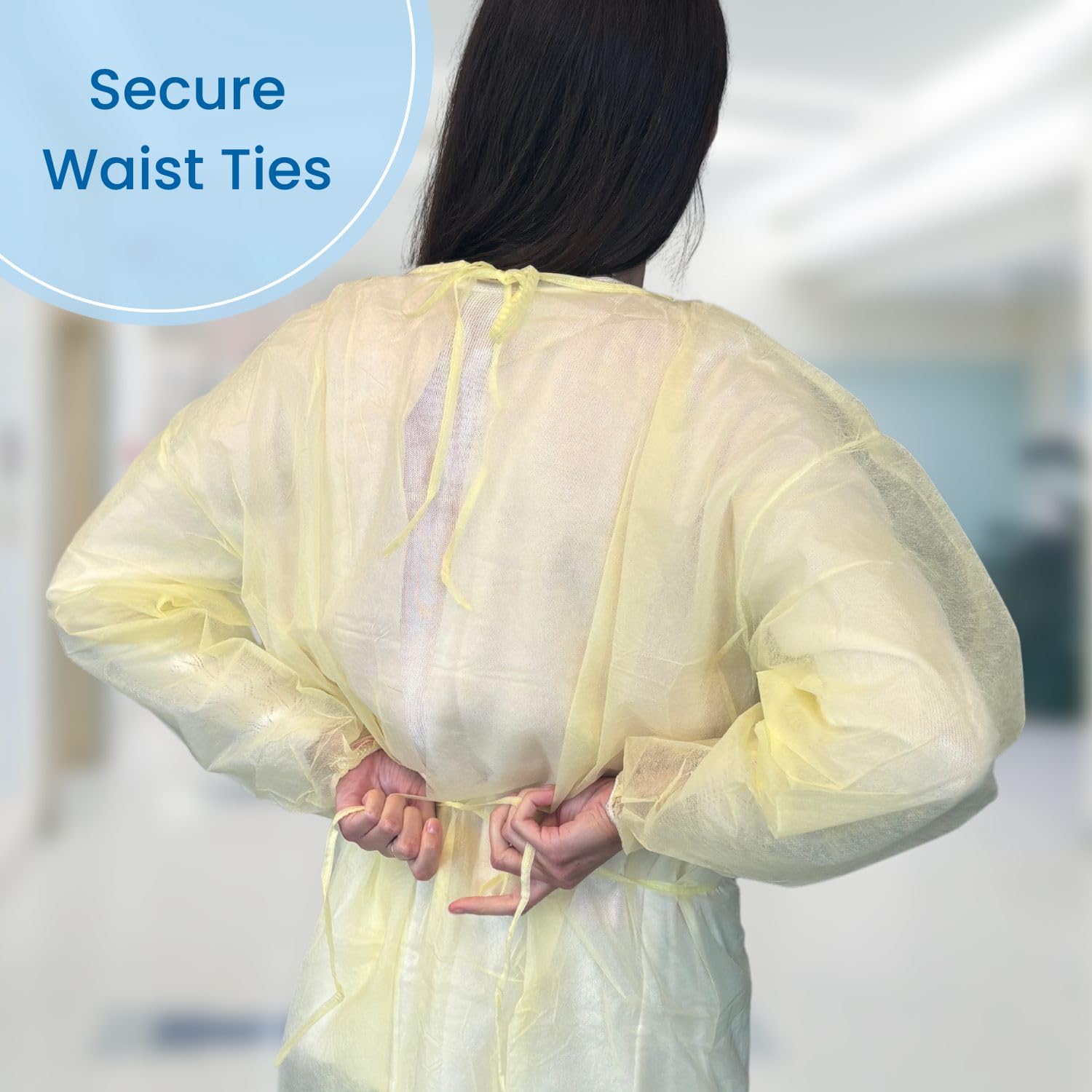 HCS PPE Gowns - Disposable Gowns, Medical - Single Layer, Spunbound Isolation Gown Disposable - Elastic Cuffs, Neck & Waist Tie - Home, Clinic, Dentist, Hospital - Yellow Cover Gown, Large (10 Pack) - Image 4