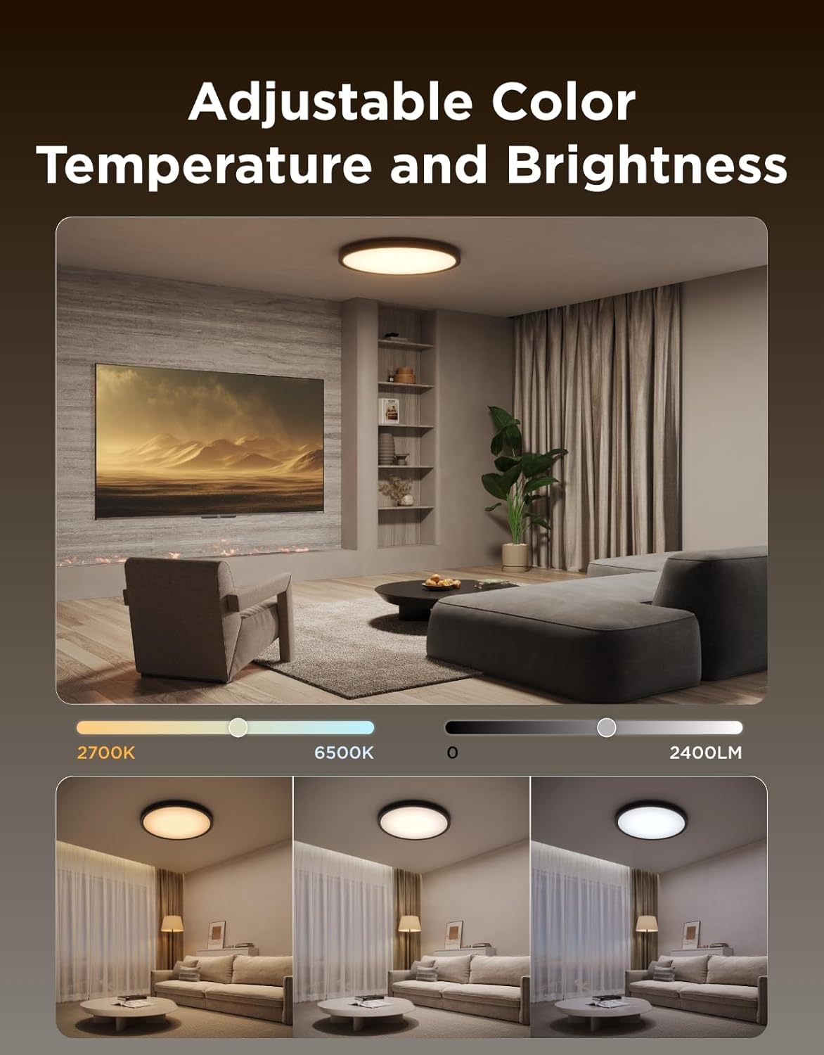 Govee Smart Ceiling Light, RGBIC LED Ceiling Light Fixture, 2400LM Flush Mount Light Fixture, DIY Colors, Works with Alexa, 2200K-6500K for Bedroom, Living Room, 12 Inch, 1 Pack, Black - Image 4