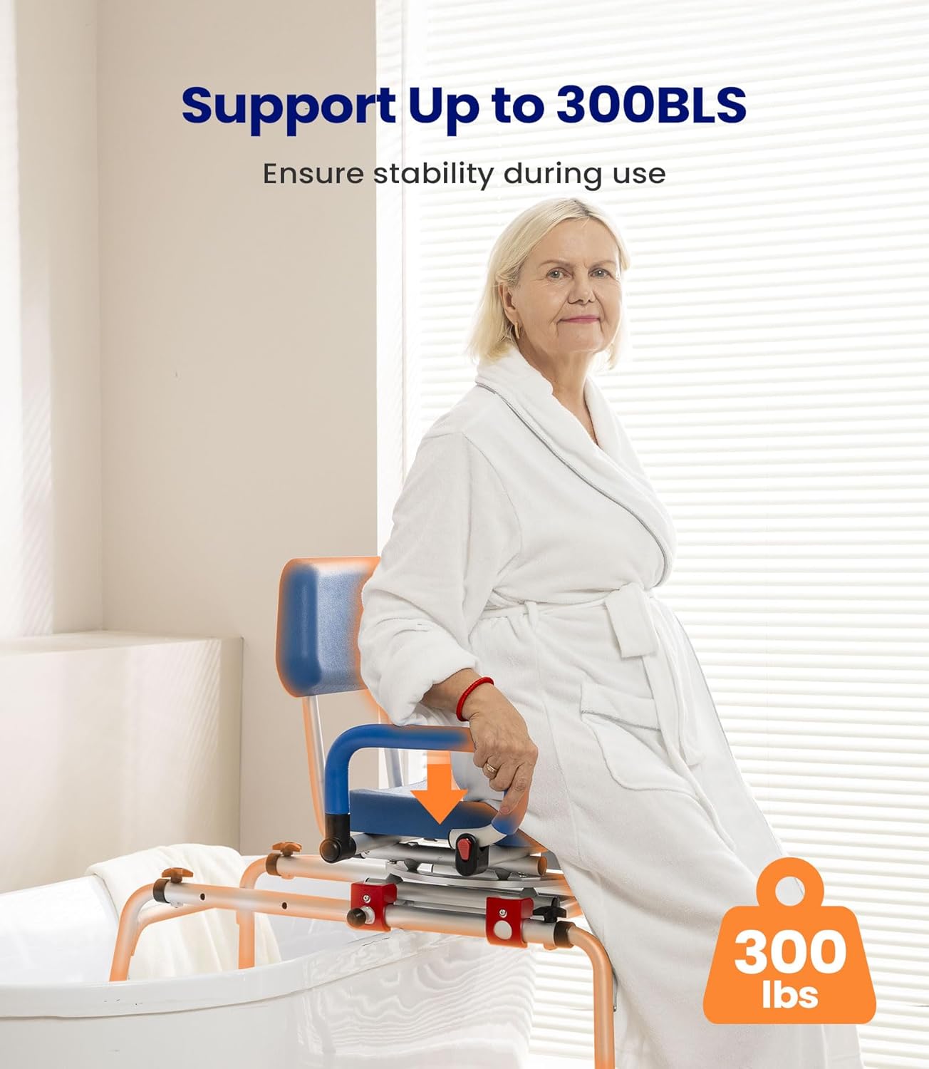 VOCIC Sliding Shower Chair with Swivel Seat, Swivel Tub Transfer Bench, Shower Bench for Elderly, Adjustable Height Bathtub Bench with Armrests & Swivel Padded Seat & Safety Belt, AX19 - Image 5