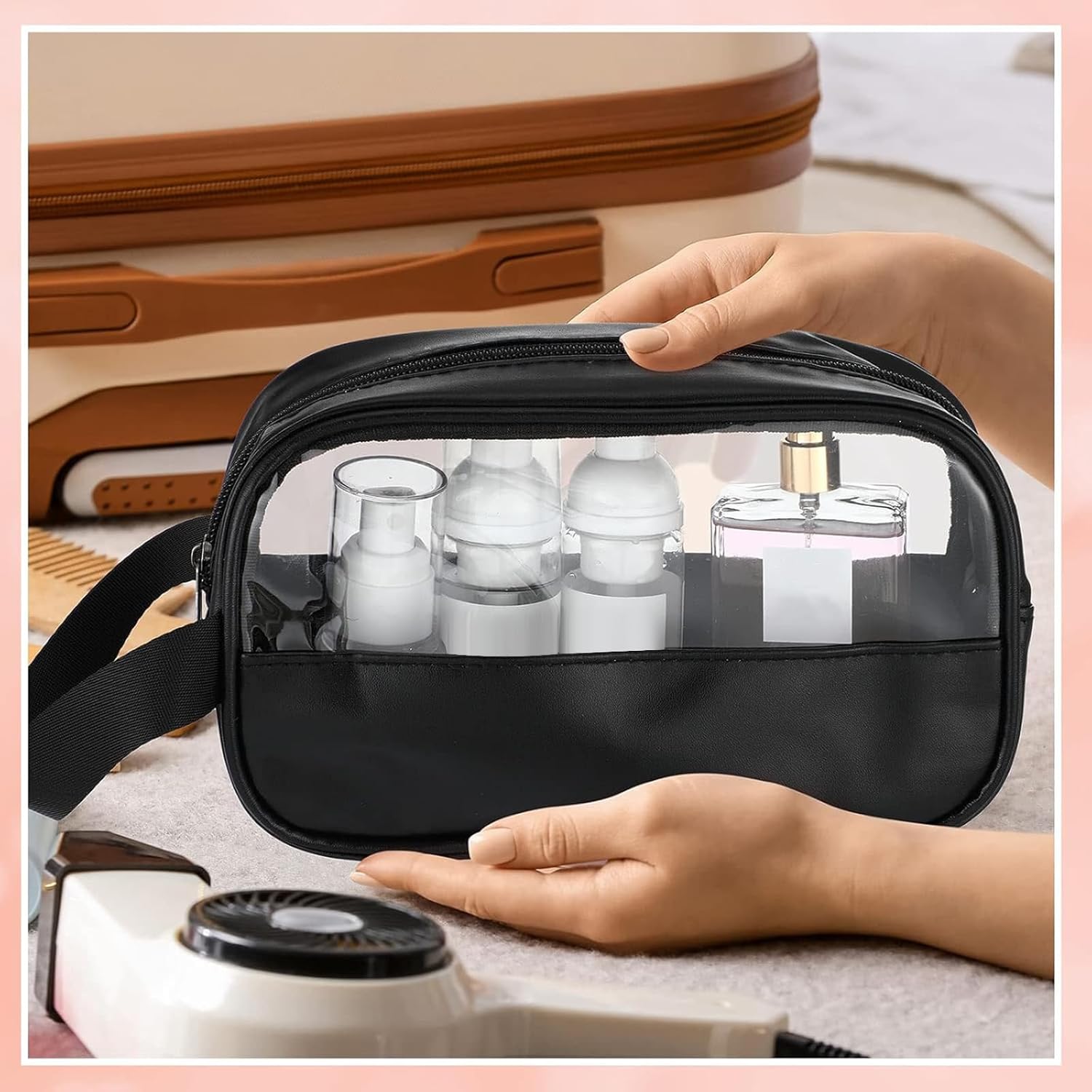 Buryeah 12 Pieces Toiletry Bags Bulk for Women Men Translucent Small Travel Makeup Pouch Portable Waterproof Organizer Set for Accessories Toiletries Gifts for Wedding(Black) - Image 7