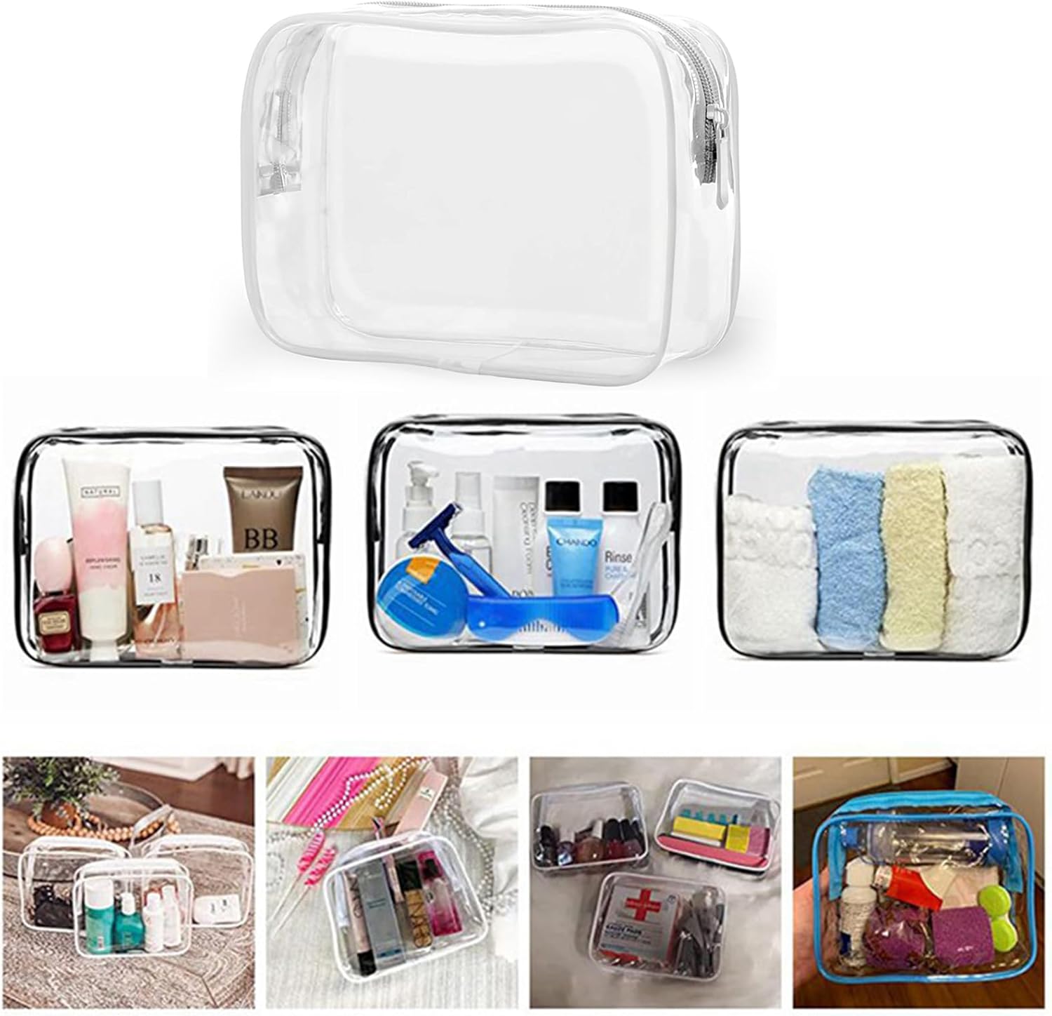 20 Packs Clear Cosmetics Bags for Women Men Waterproof Toiletry Bags PVC Makeup Bags Organizer Case with Zipper for Travel Bathroom (20PCS -8Colors) - Image 6