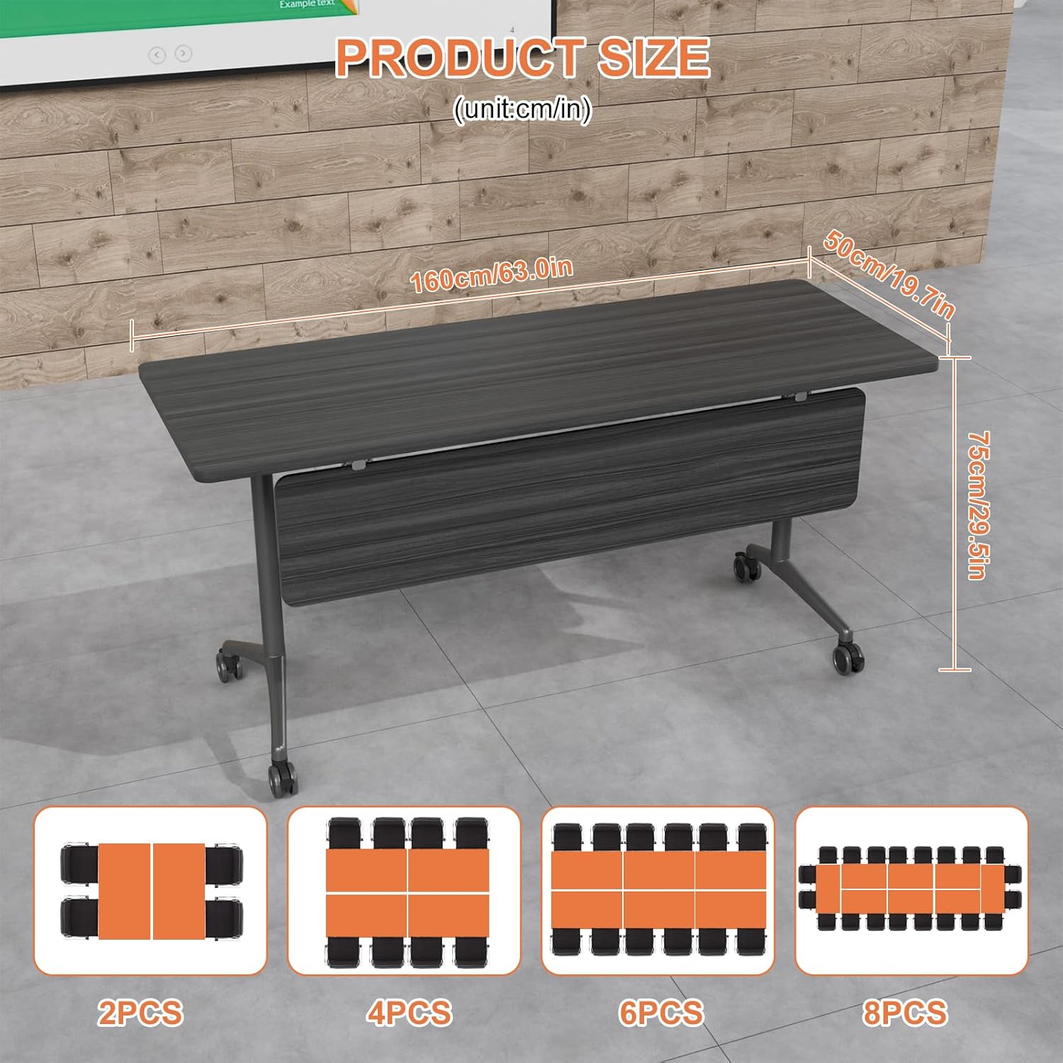 Folding Conference Room Tables,Mobile Training Table with Wheels - Rectangular Large Business Seminar Furniture Tables for Office,Meeting Room,School,Wooden (6, Black A, 61IN) - Image 2