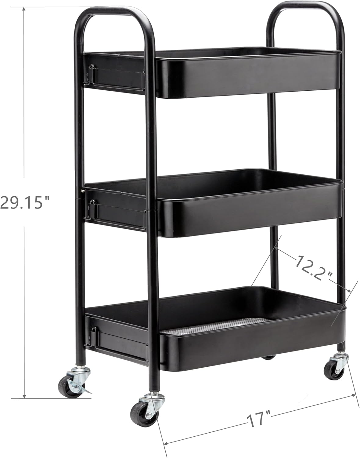 SETTFRFE 3 Tier Metal Utility Cart with Wheels,Rolling Storage Cart for Office,Dorm,Kitchen,Black - Image 4