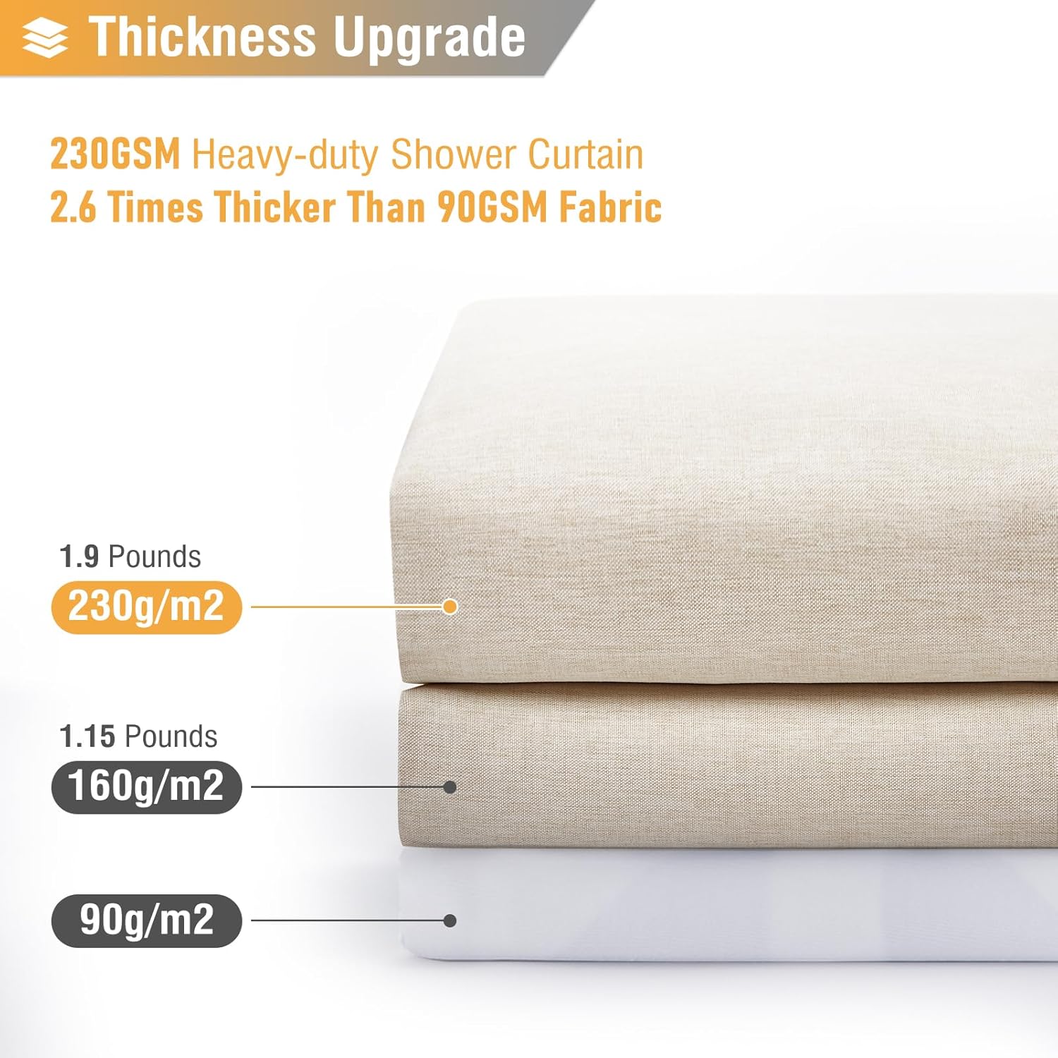 BTTN Fabric Shower Curtain, Linen Textured Heavy Duty Polyester Cloth Shower Curtain Set with 12 Plastic Hooks, Hotel Luxury Waterproof Decorative Shower Curtains for Bathroom - 72"x72" - Beige/Cream - Image 3