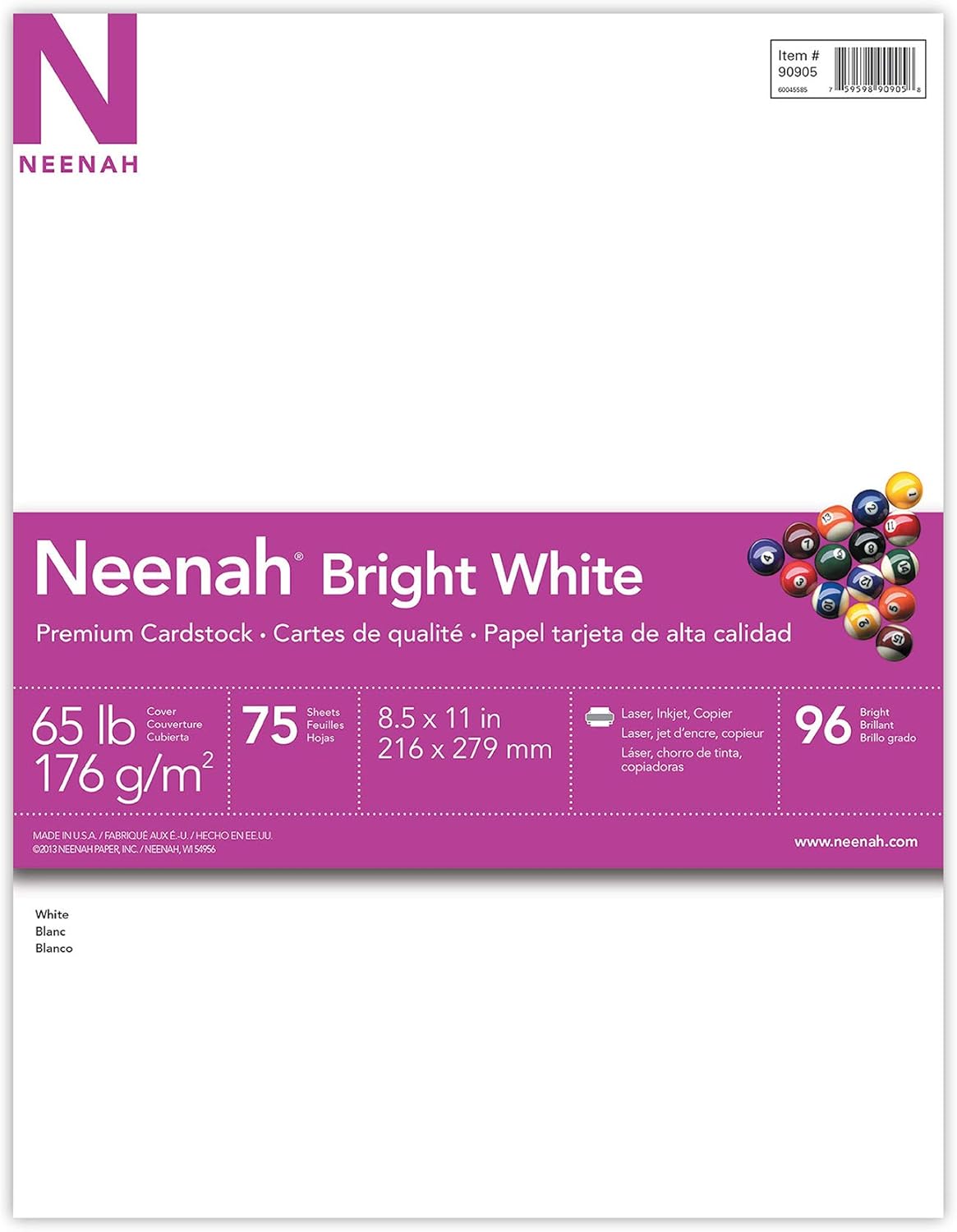 Astrobrights/Neenah Bright White Cardstock, 8.5" x 11", 65 lb/176 gsm, White, 75 Sheets (90905-02) - Packaging May Vary - Image 2