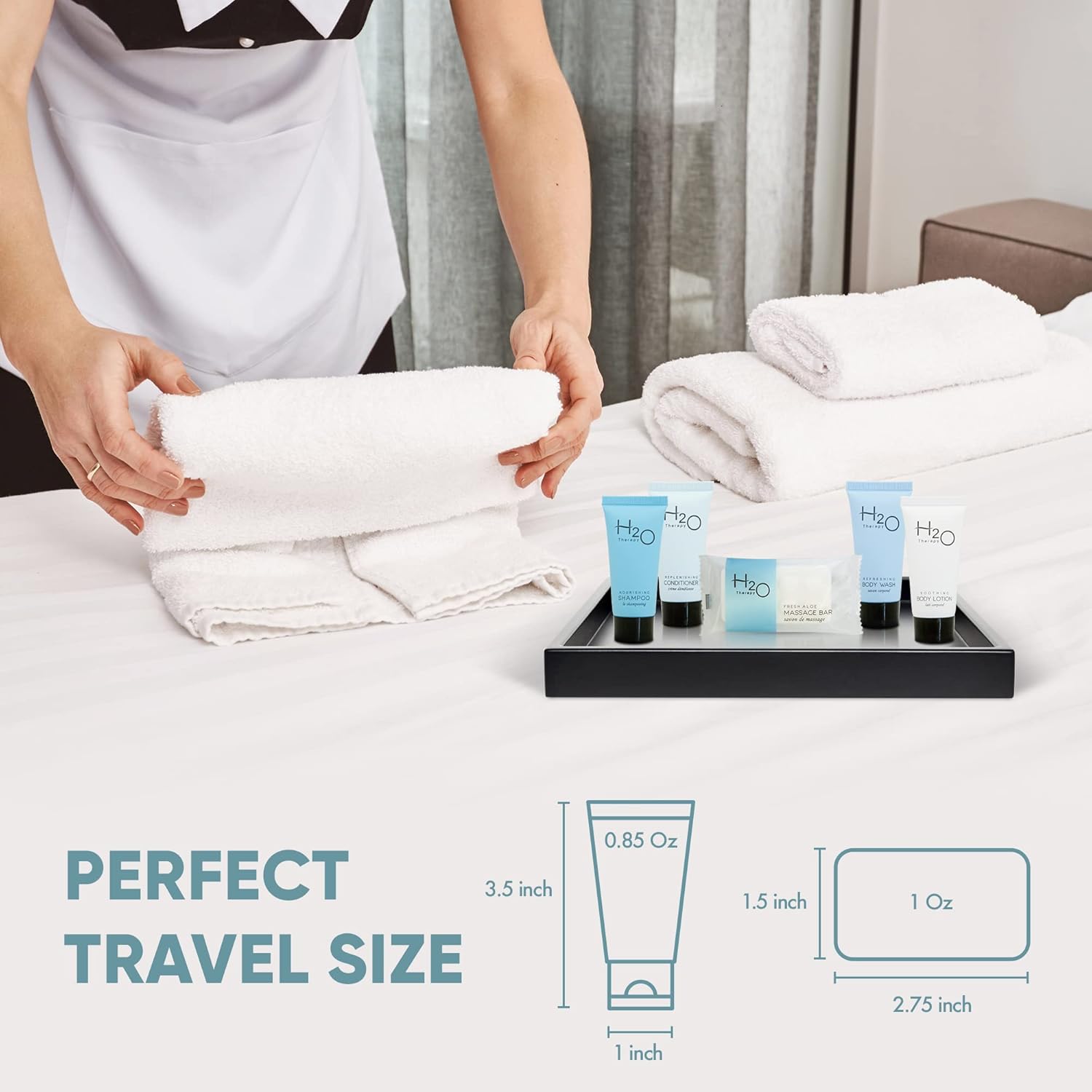 H2O Therapy Hotel Soaps & Toiletries Bulk Set | 1-Shoppe Amenities Kit | 0.85oz Shampoo & Conditioner, Body Wash, Lotion, 1oz Bar Soap | Travel Size | 300 Pieces - Image 5