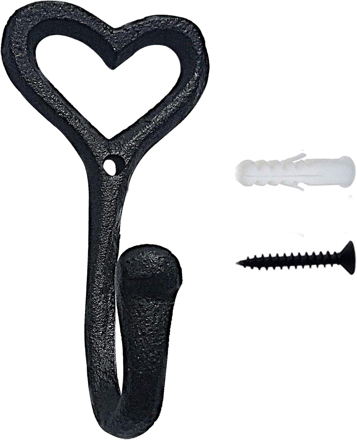 ZEYU Heavy Duty Coat Hooks, 4pcs Cast Iron Love Heart Shape Wall Hooks for Hanging Coats, Black No Rust Hooks for Scarf, Bag, Towel, Key, Cap, Cup, Hat - Image 3