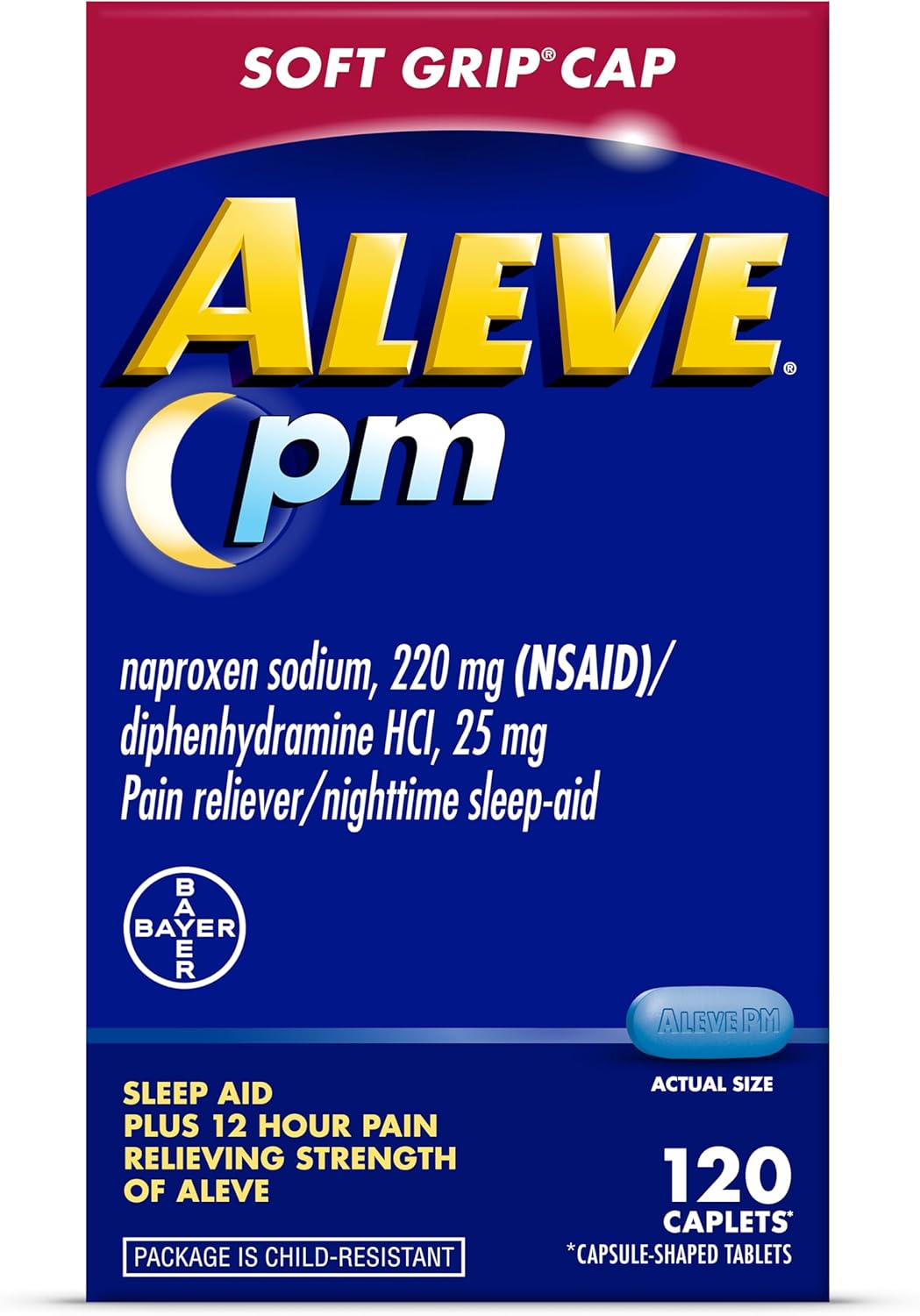 Aleve PM Sleep Aid Plus Pain Reliever Caplets, Naproxen Sodium & Diphenhydramine HCl, Nighttime, 120 Count