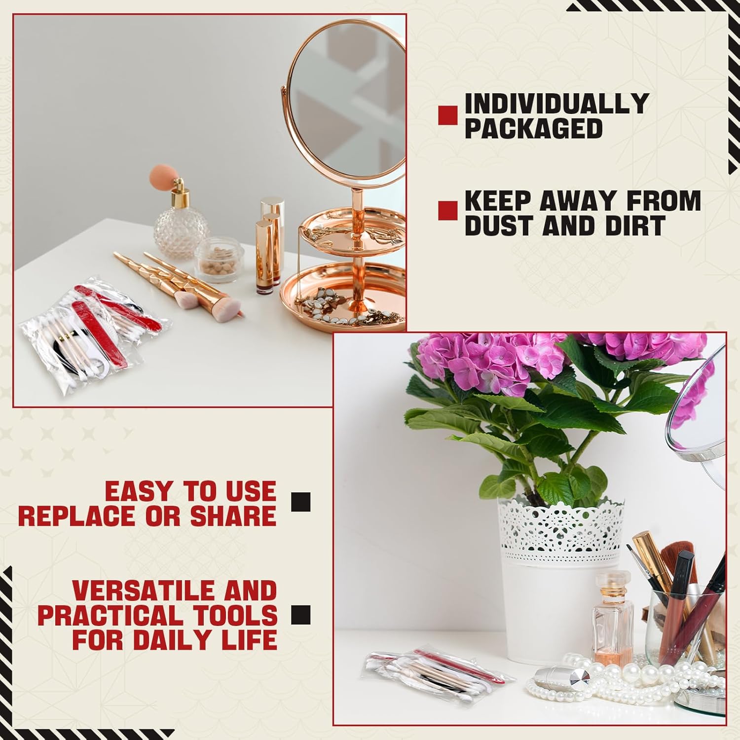 Tondiamo 100 Set Hotel Vanity Kit Individually Wrapped Travel Size Hotel Hospitality Kit Include Disposable Cotton Pads, Cotton Swabs, Hair Tie, Nail File, Dental Floss for Motels Toiletries - Image 7