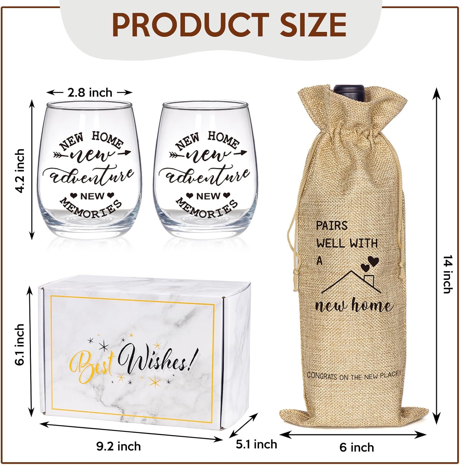 House Warming Gifts New Home, Housewarming Baskets Stemless Wine Glass & Bottle Bag Set for Newlywed Couple, Women, Friends, New Homeowner, Unique Closing Gift for Home Buyers, Clients - Image 6