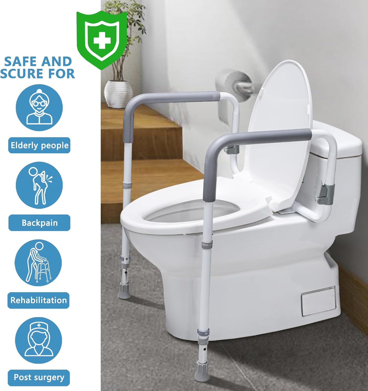 Toilet Safety Rails for Elderly Adults - Adjustable Bathroom Toilet Safety Frame with Handles - Stand Alone Toilet Grab Bar for Senior, Handicap & Disabled,Fits Most Toilets, White, TRX-8002 - Image 7