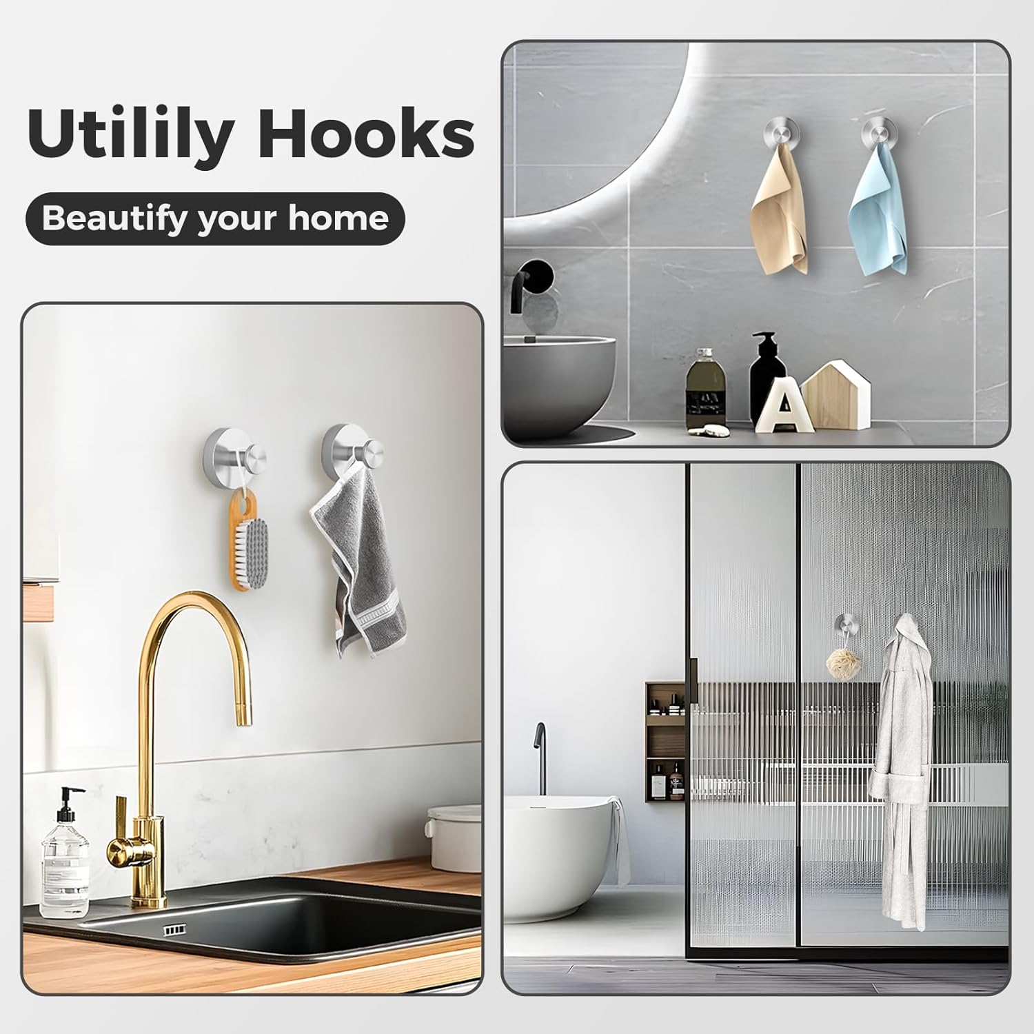 Shower Hooks for Inside Shower,Suction Cup Hooks for Glass Window,Removable Towel Hooks for Bathrooms,4 Packs(Silver) - Image 4