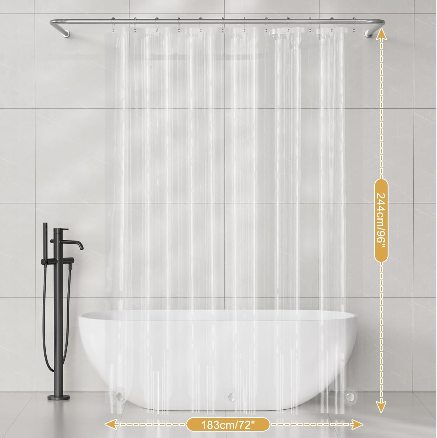 AmazerBath Shower Curtain Liner 2 Pack, 72 x 96 Inches Extra Long PEVA Plastic Shower Liner with 3 Weighted Stones and 12 Rustproof Metal Grommet, Lightweight Waterproof Shower Curtain - Clear - Image 8