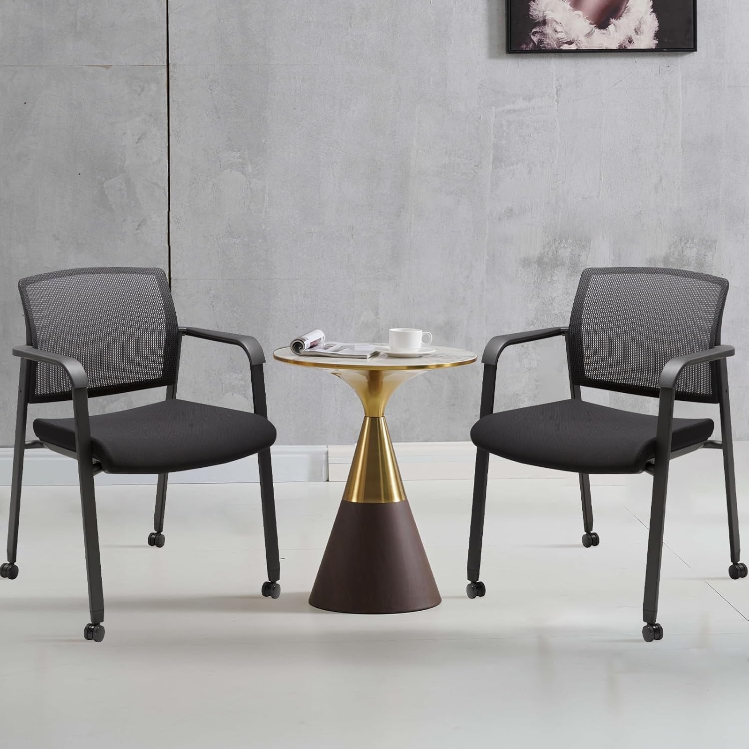 CLATINA Mesh Back Guest Reception Arm Chairs with Wheels, Waiting Room Chairs with Upholstered Fabric Seat and Ergonomic Lumbar Support for Office, 8PK - Image 8