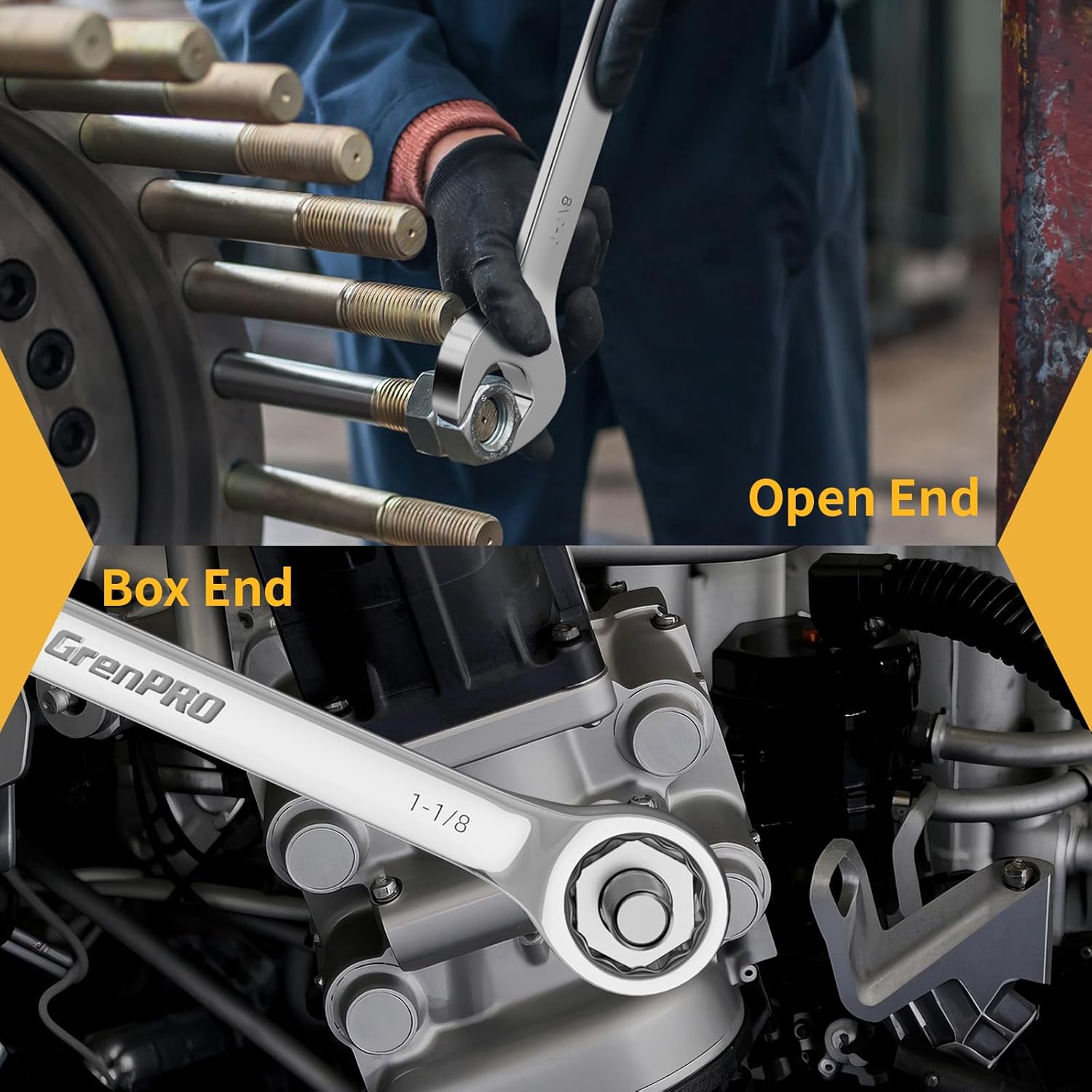 SAE Wrench Set, Large Wrench Set, 7-Piece 15/16", 1", 1-1/16", 1-1/8", 1-3/16", 1-1/4" Long Big Open End Wrench Tools Set Roll Up Pouch Organizer with Gauge, 12 Point Combination Wrenches Sets - Image 6