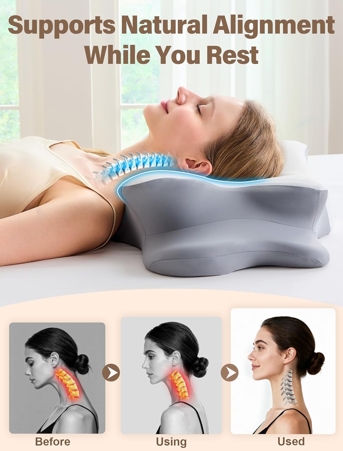 Cervical Neck Pillow for Pain Relief – Ergonomic Memory Foam Pillow for Side Sleeper Contour Orthopedic Bed Pillow for Neck Support with Cooling Cover – Ideal Christmas Birthday Gift for Women Men - Image 4