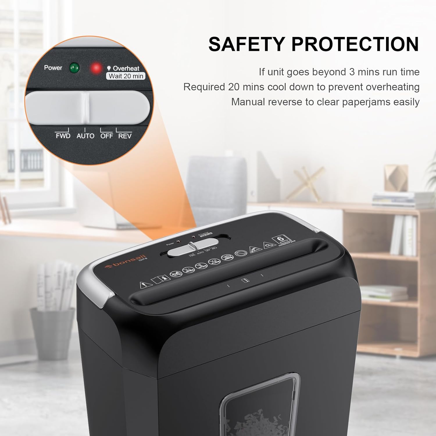 Bonsaii Paper Shredder for Home Use, 3.4 Gal Wastebasket, 6 Sheet Crosscut Paper Credit Cards, Staples, and Clips Shredder for Home Office Use, Portable Handle Design (C237-B New Version) - Image 5
