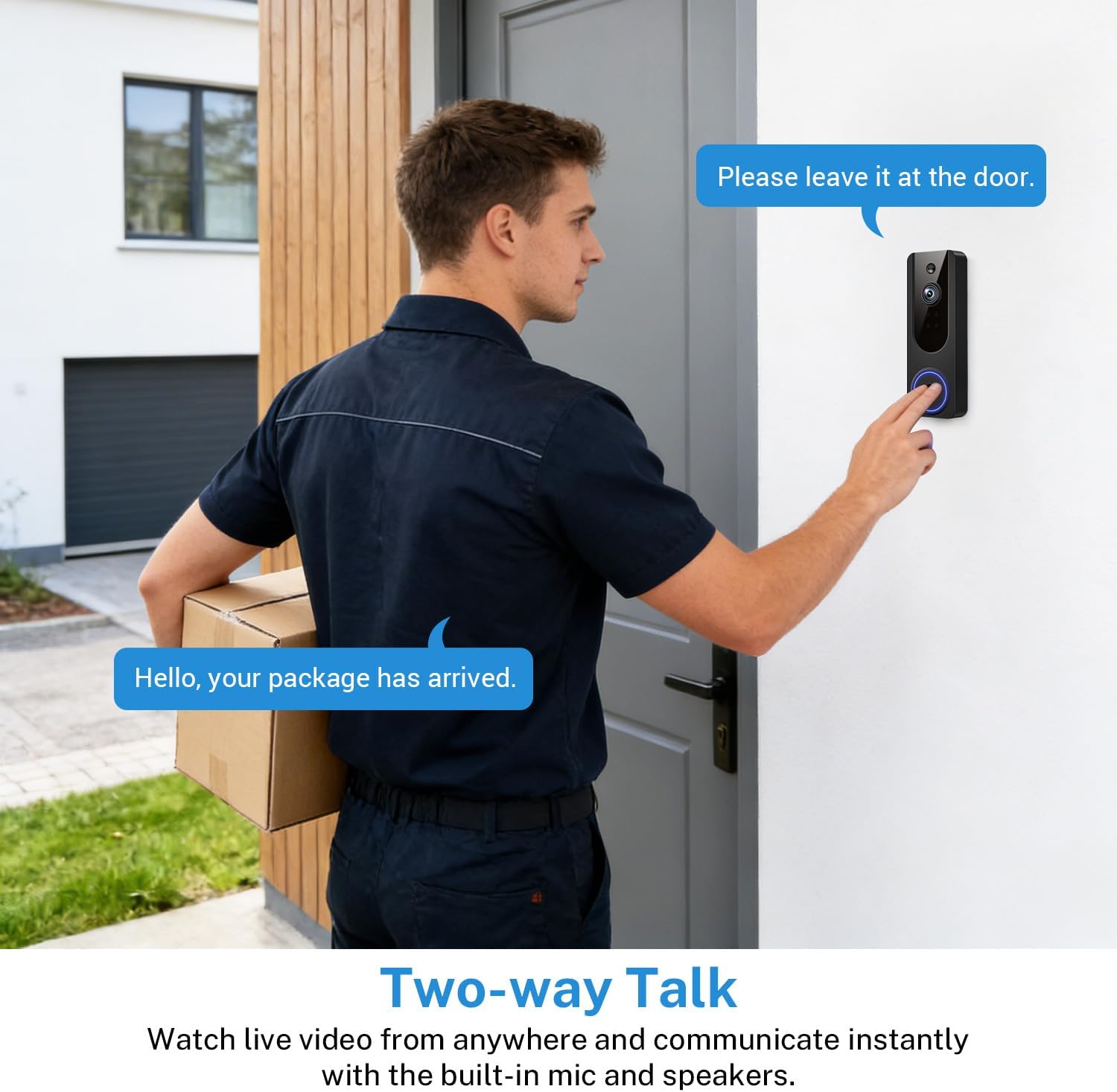 Gazing 1080P Wireless Wi-Fi Doorbell Camera for Home Safety, Night Vision, 2-Way Audio, Cloud Storage, AI Human and Motion Detection, Live View, Battery Powered, Indoor Outdoor Surveillance - Image 3