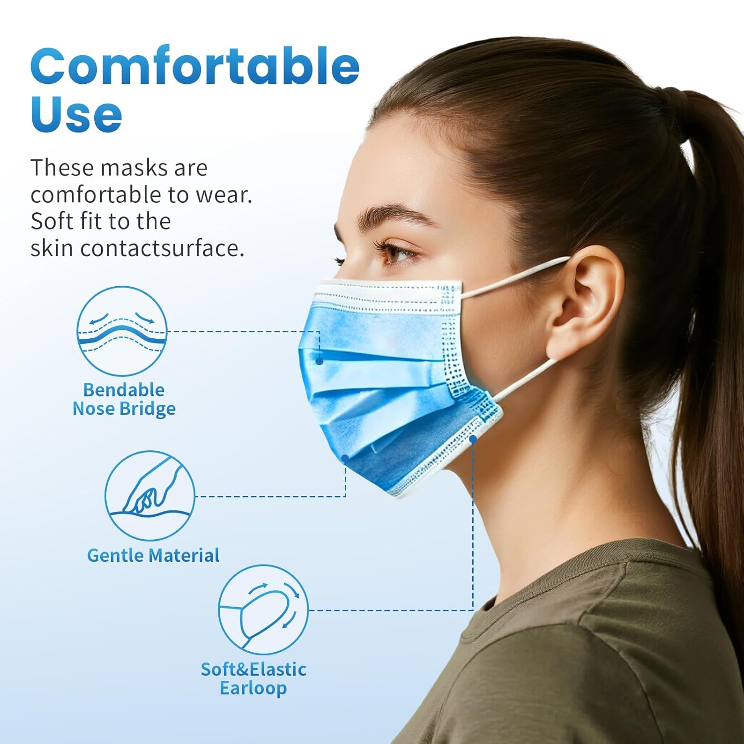 Borje Blue Disposable Face Mask 100 Pcs Blue Face Masks 3 Ply Protection Masks - Image 3